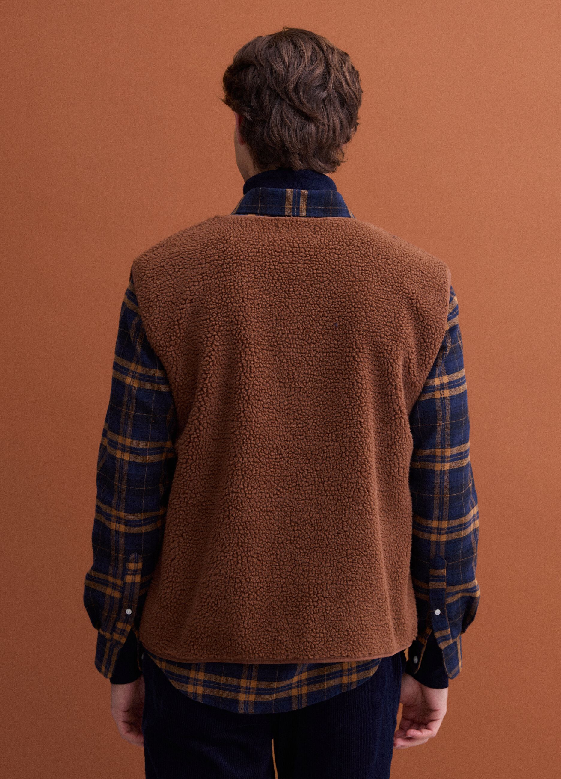 Light brown V-neck gilet with patch pockets