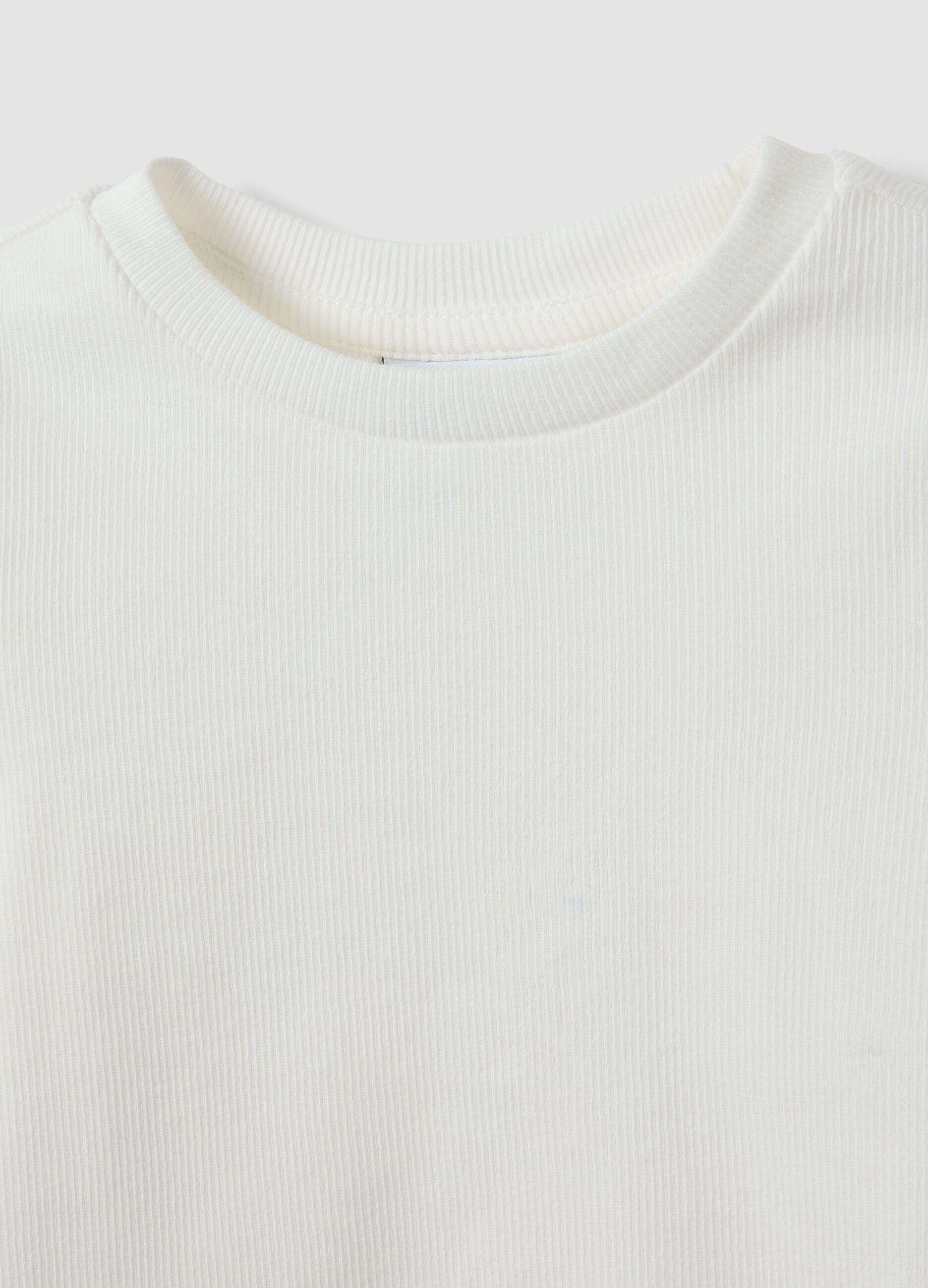 White slim-fit ribbed stretch cotton T-shirt for baby girl