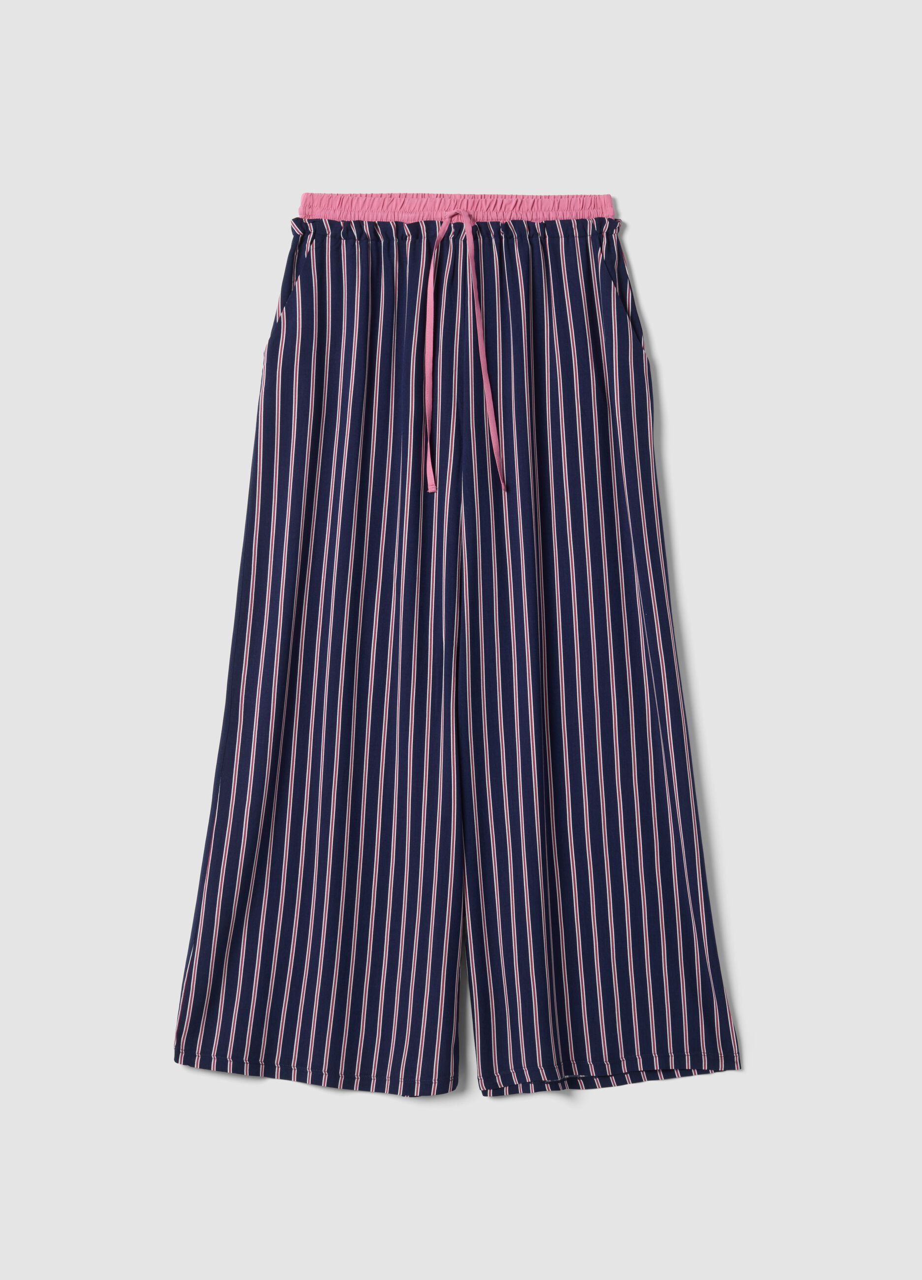 Blue striped pure viscose pyjama trousers
