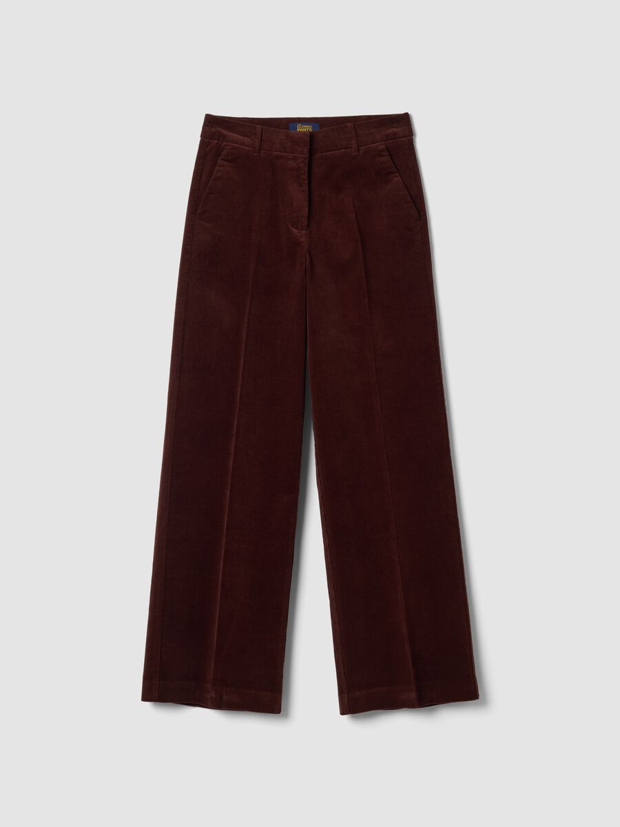 بنطال The Iconic Pants بني من قطن مطاطي مضلّع بقصّة مستقيمة_4