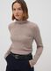 Maglia beige in misto viscosa a costine con girocollo_0
