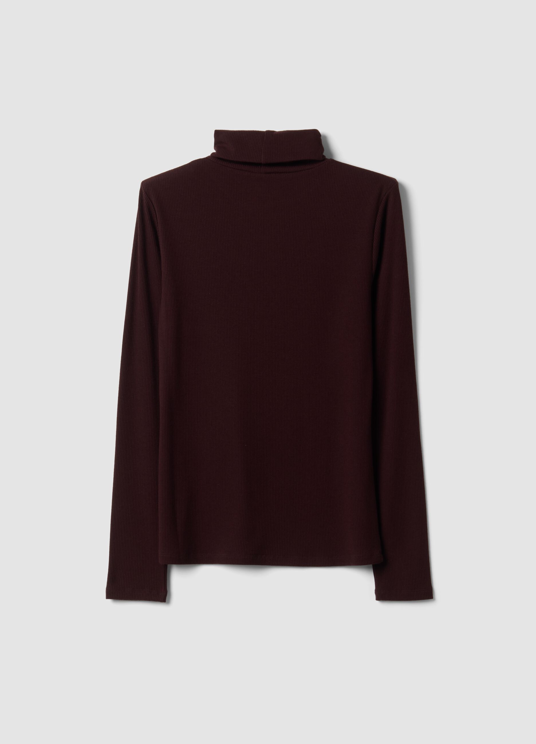 Purple stretch viscose crew-neck top, regular fit