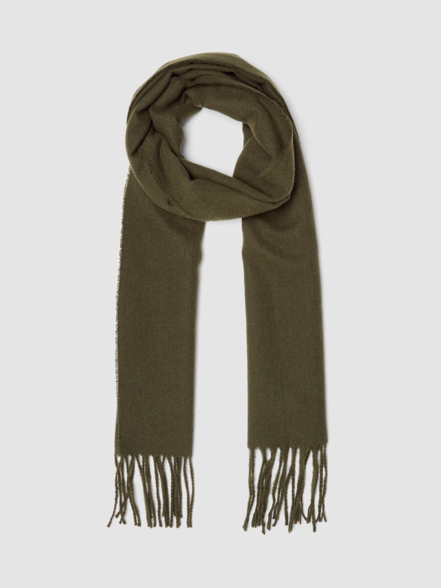 Green viscose-blend scarf with fringes_0
