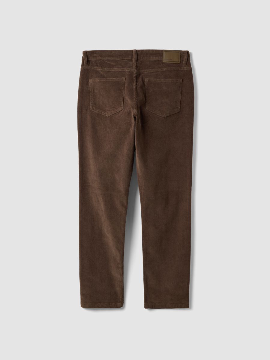 Brown slim-fit ribbed stretch cotton trousers_2