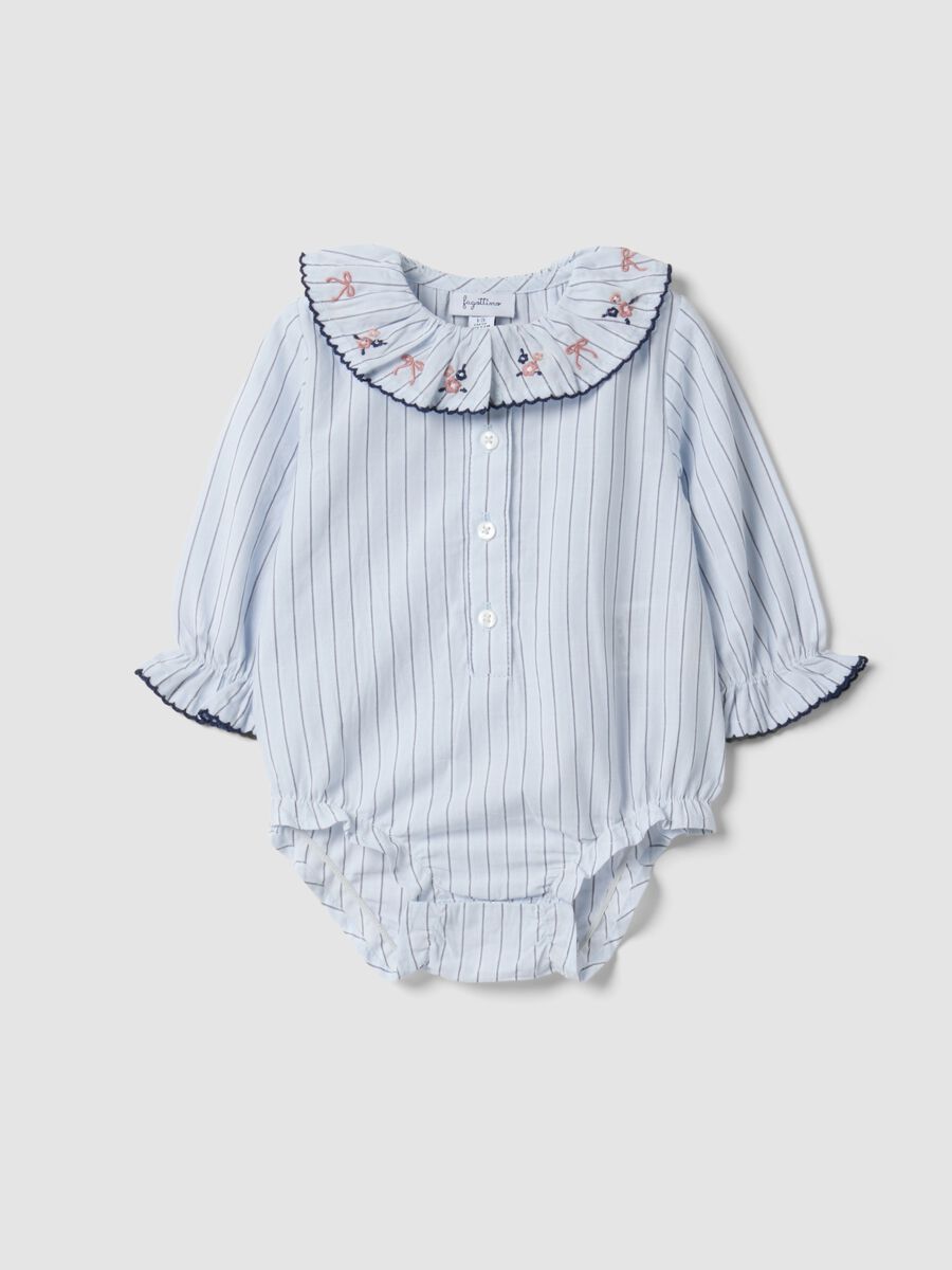 White pure cotton baby girl bodysuit with ruffle collar_0