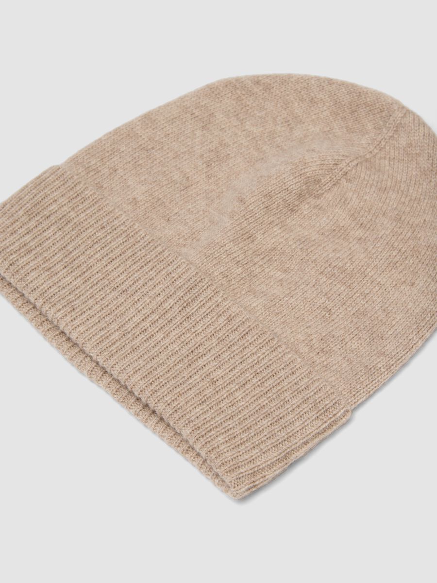 Beige wool, cashmere and viscose blend hat_1