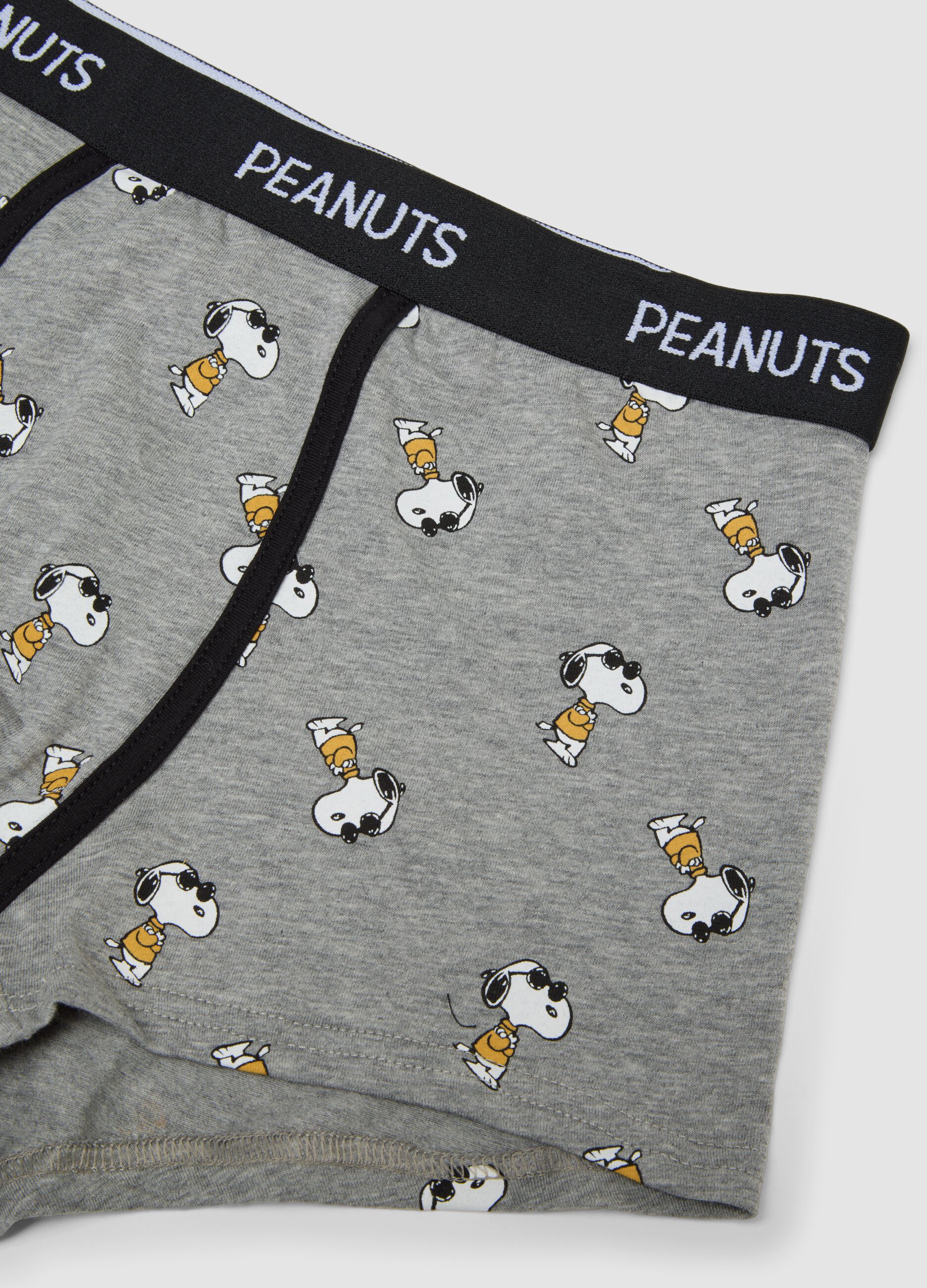 Grey marl organic stretch cotton boxer shorts with Peanuts print