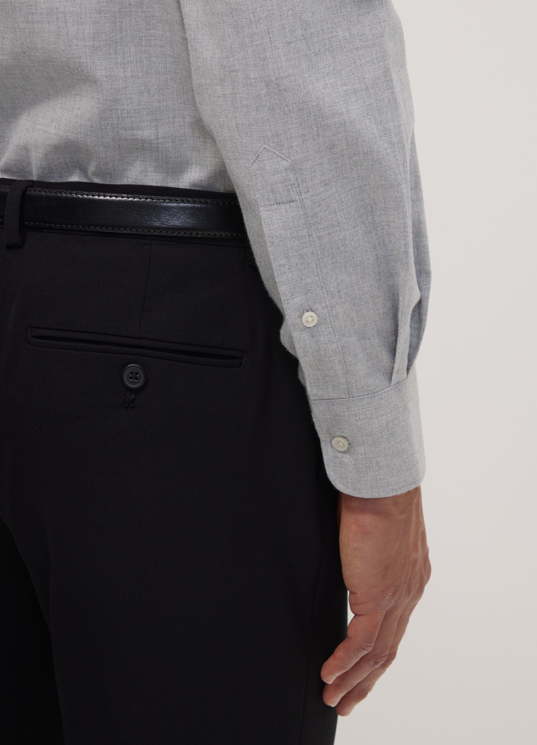 Grey pure cotton twill shirt, regular fit