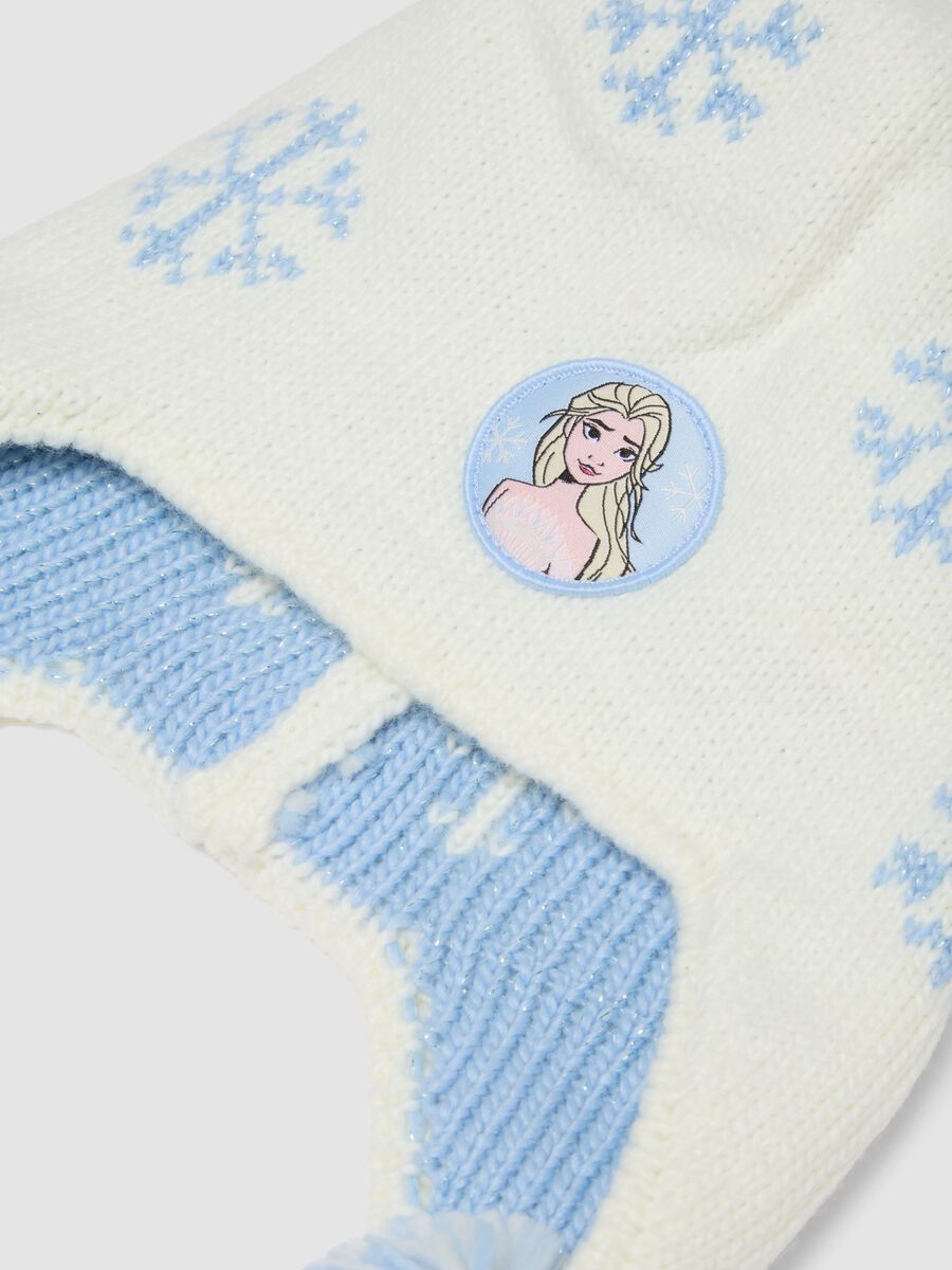 Cream White Knit Hat with Earflaps and Frozen Pom-Poms_2