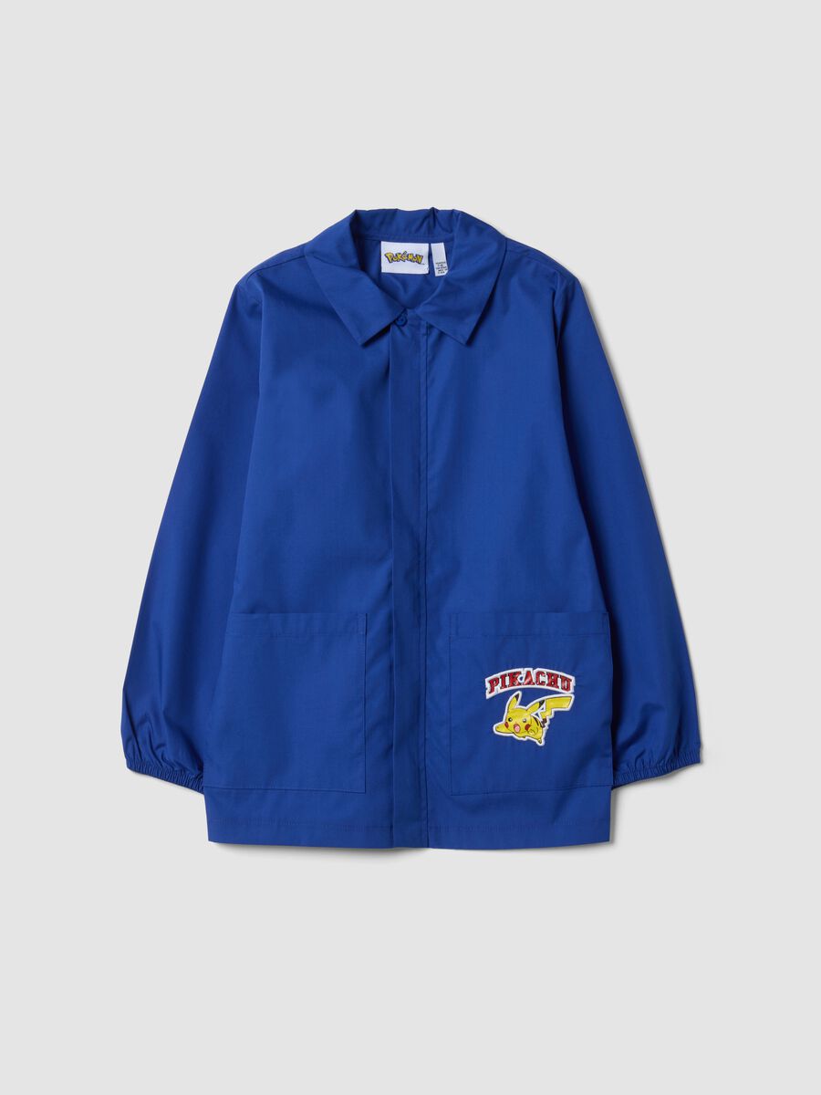 Blue kids&rsquo; school apron with zip and Pok&eacute;mon embroidery_0