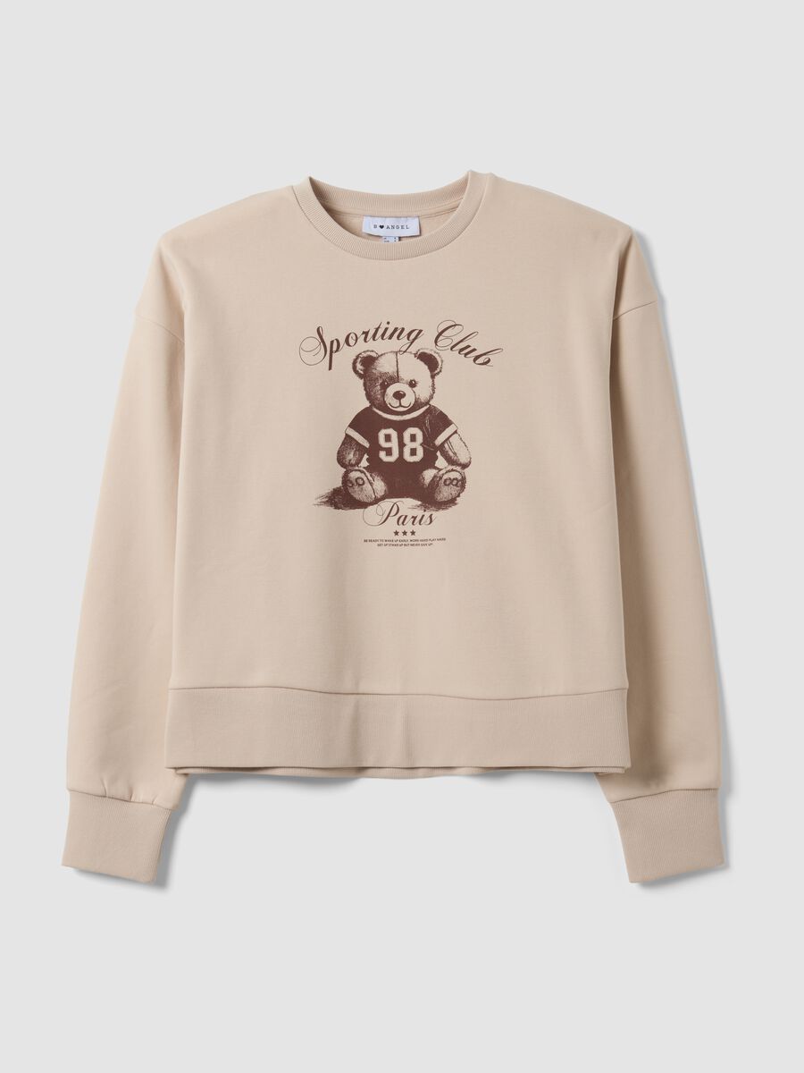 Beige cotton-blend crew-neck sweatshirt with teddy print_4