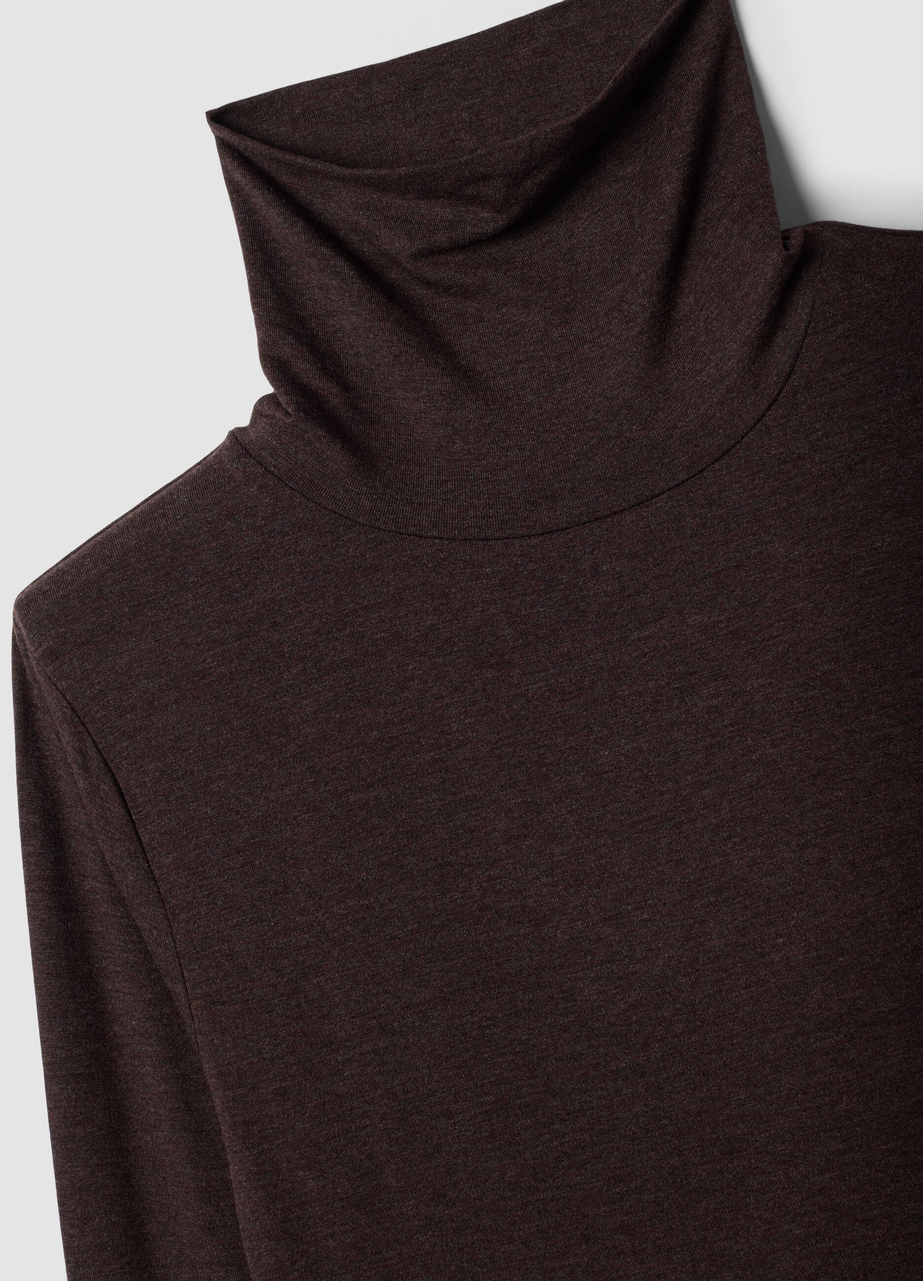 Brown stretch viscose top with mock neck, regular fit