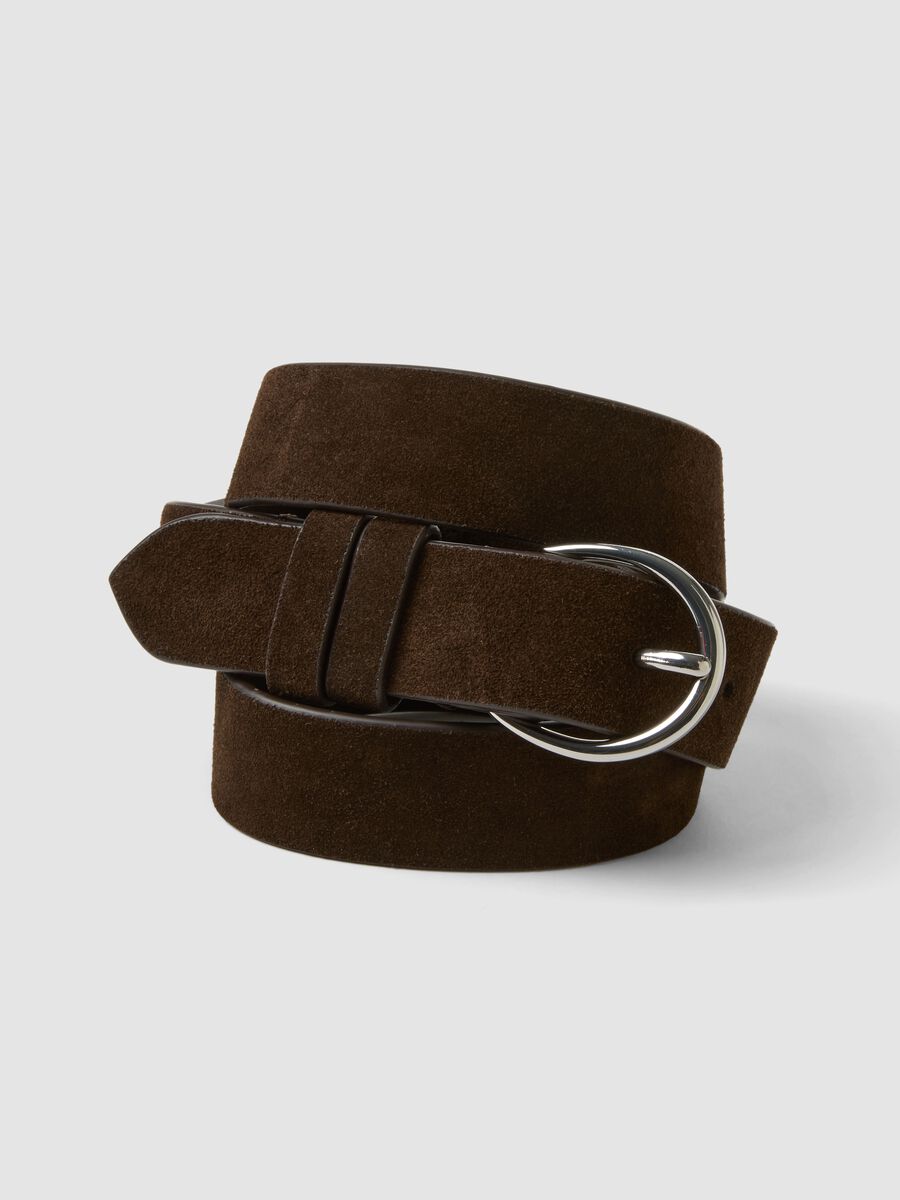 Genuine leather brown belt with oval buckle_2