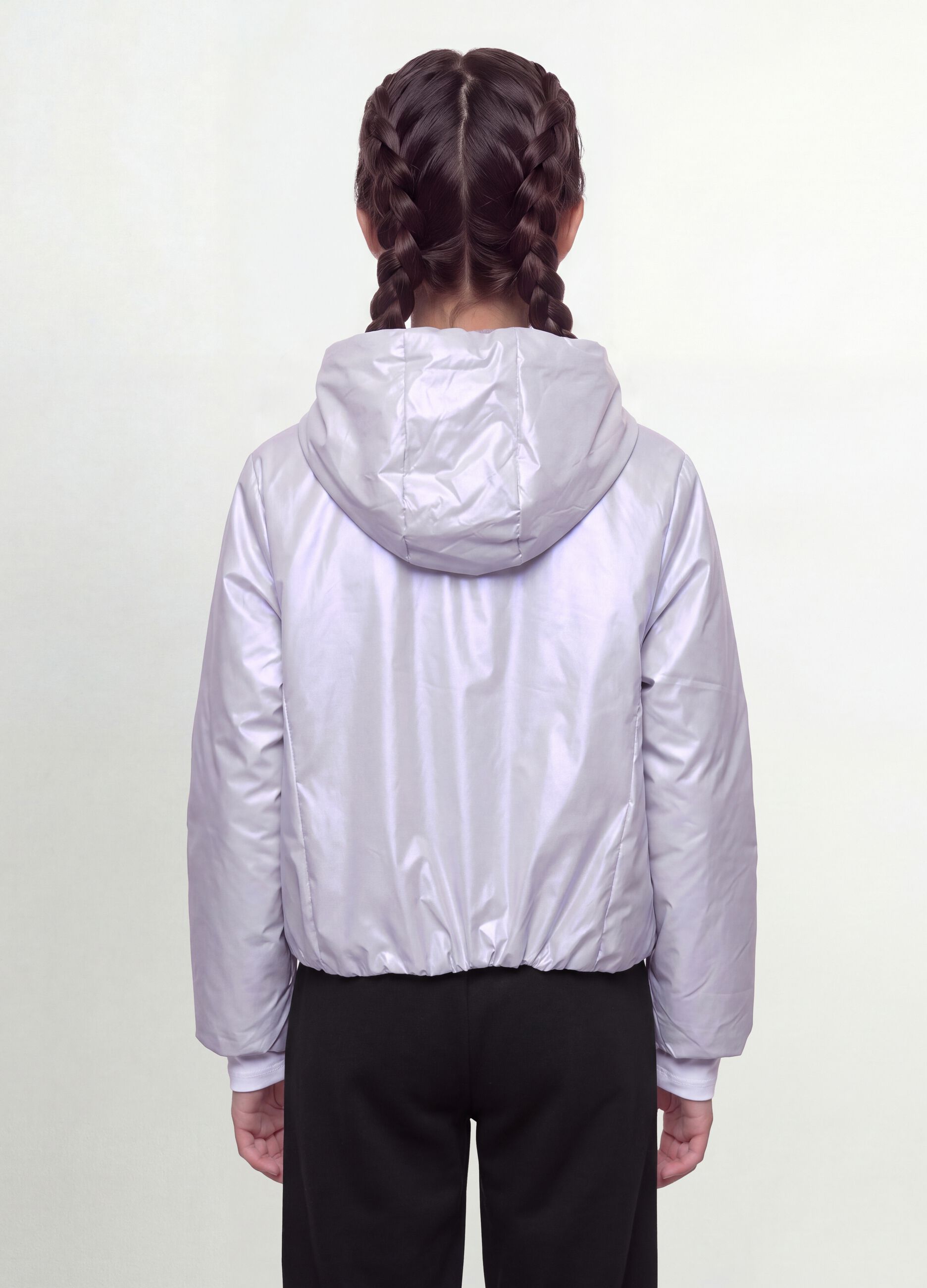 Girls&rsquo; grey hooded rain jacket with zip