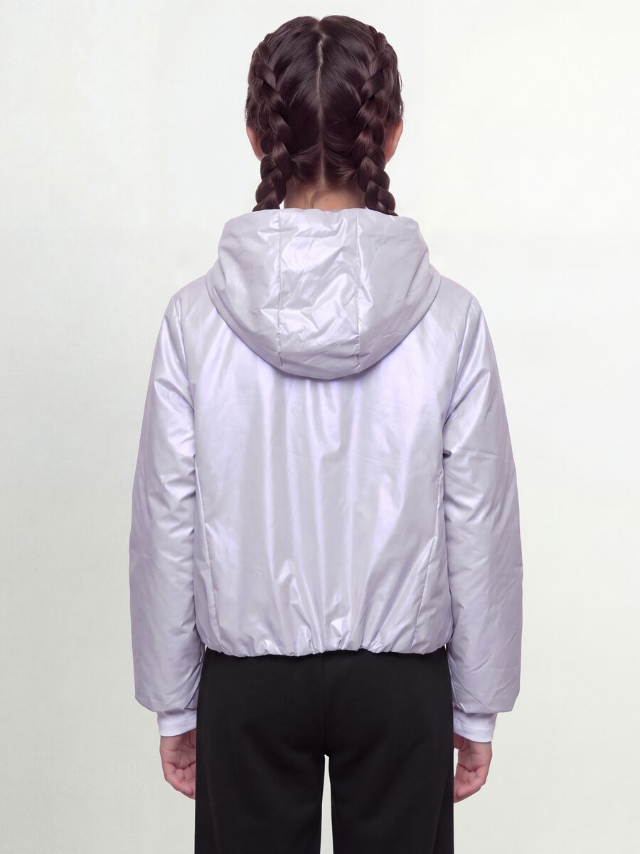 Grey hooded rain jacket with zip for girls_3