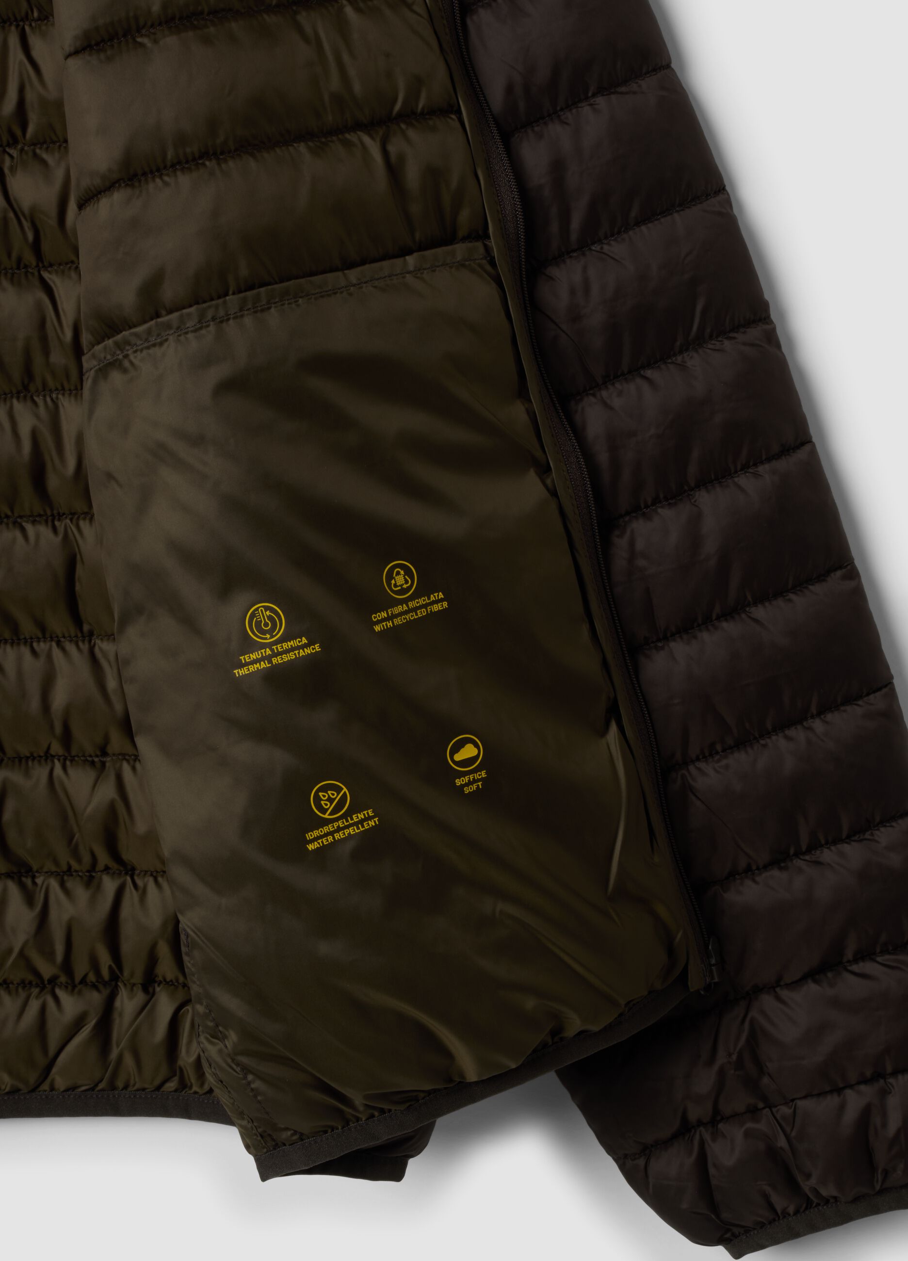Men&rsquo;s brown ultralight padded jacket, regular fit, zip-up
