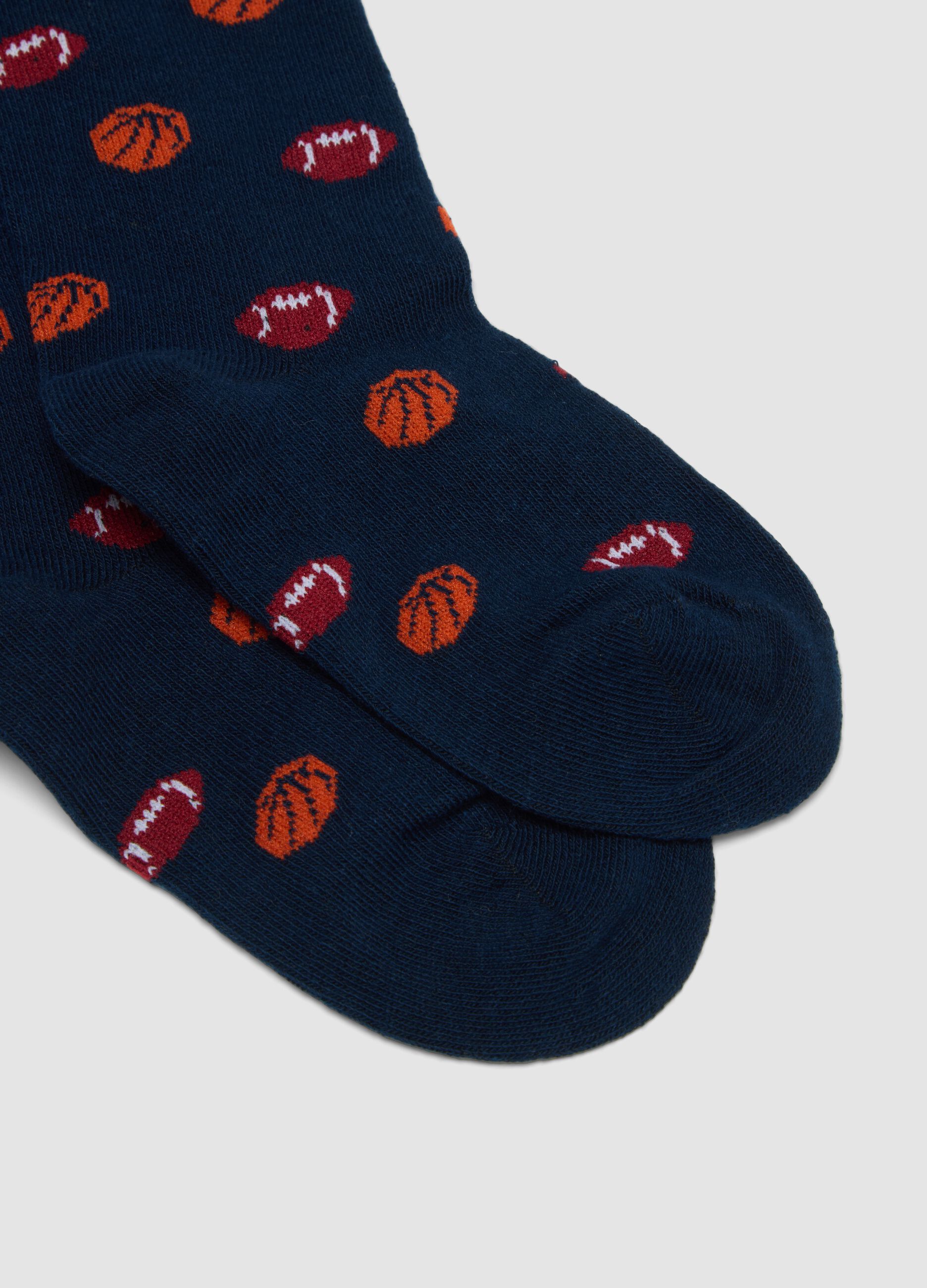 2-pack of long blue socks in stretch organic cotton with pattern