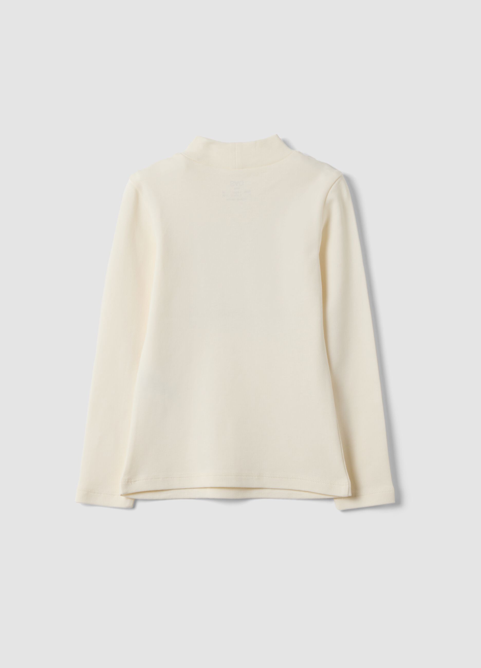 White pure organic cotton T-shirt with mock neck and animal print