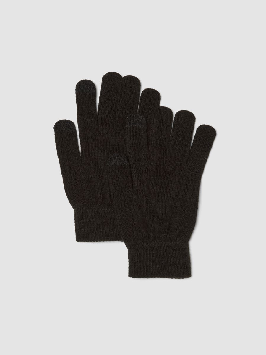 Black Stretch Knit Gloves_0
