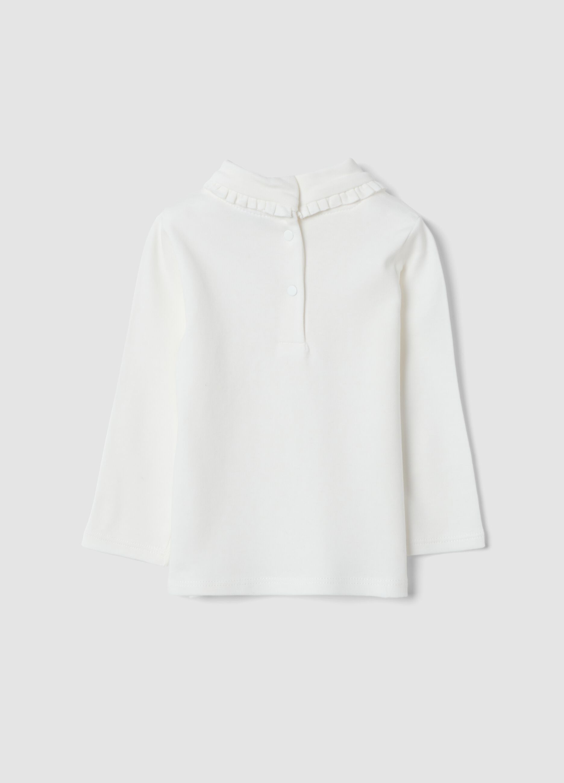 White pure cotton top with high neck and ruffles
