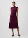 Red stretch-cotton midi dress with side slit_0