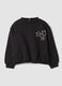 Black pure cotton crew-neck sweatshirt with rhinestones for baby girl_0
