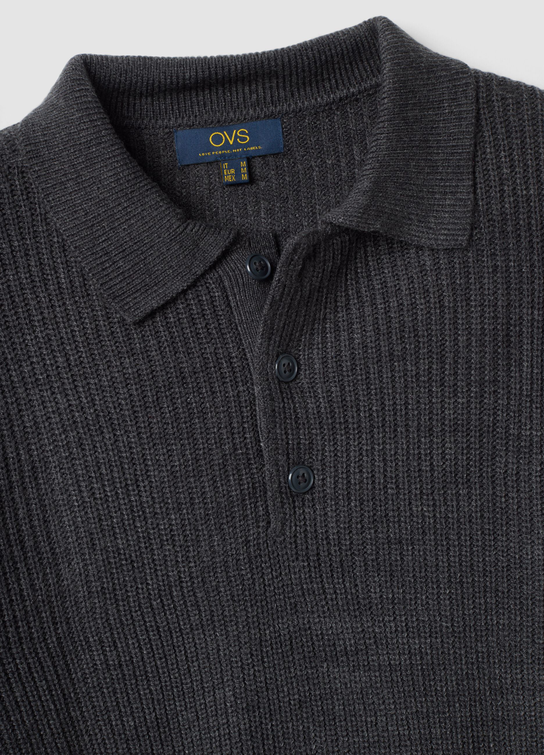Blue ribbed long-sleeve polo shirt