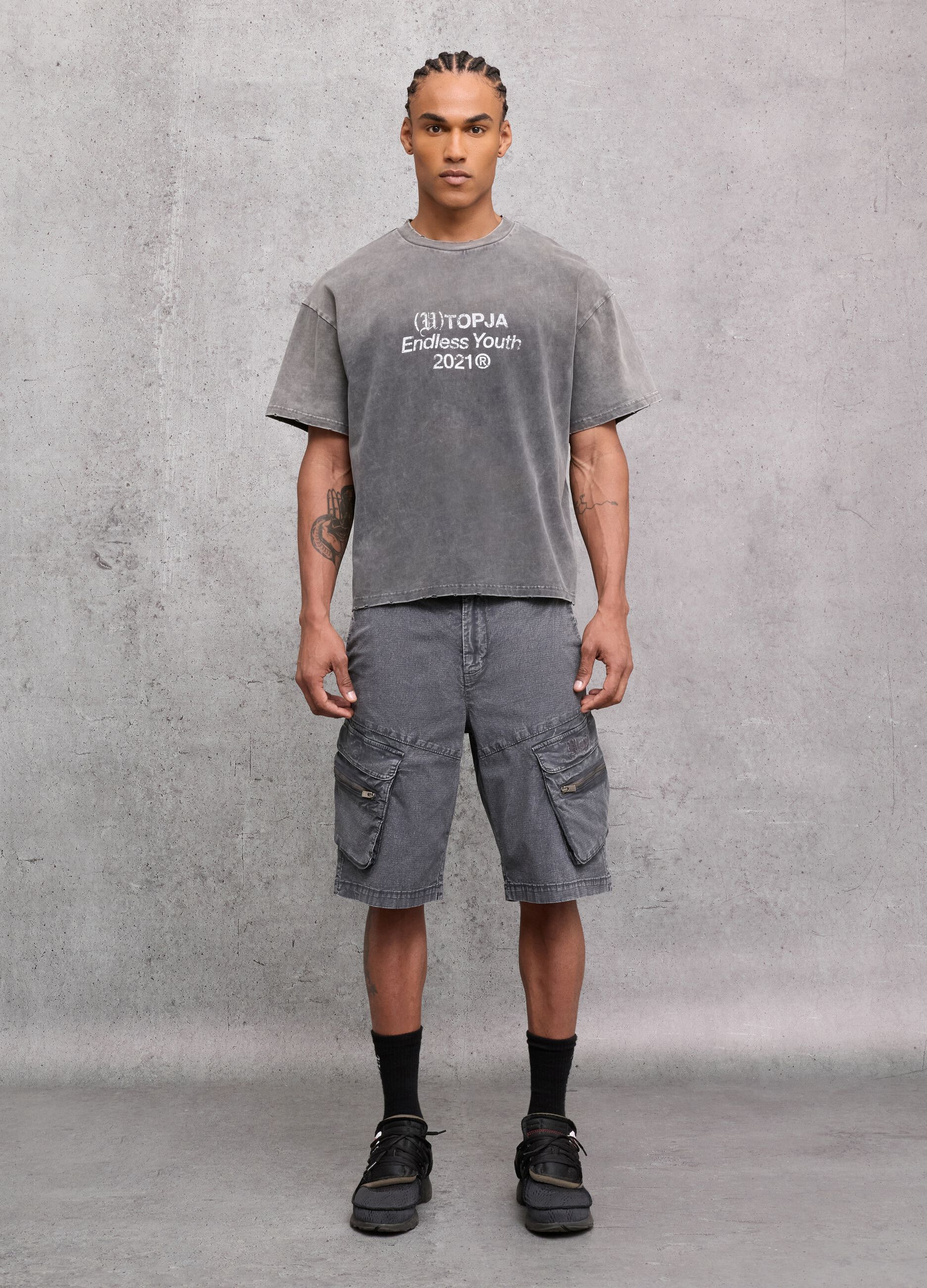 Washed Grey Cargo Shorts
