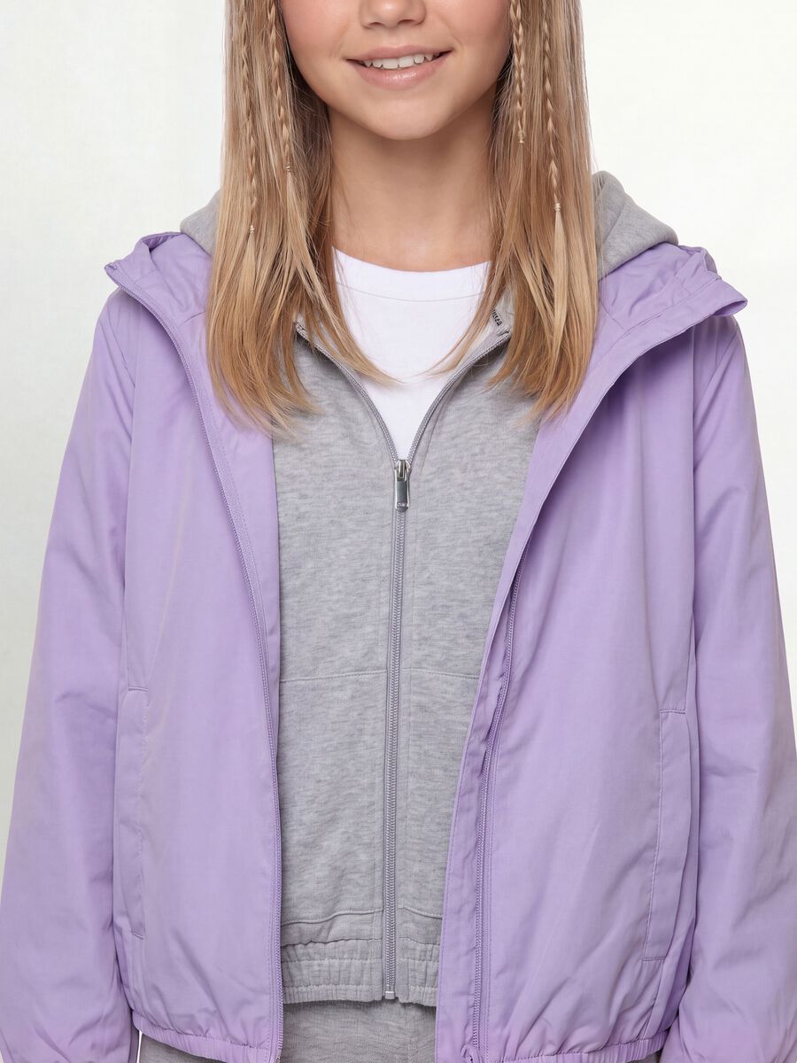 Purple hooded rain jacket with zip for girls_2
