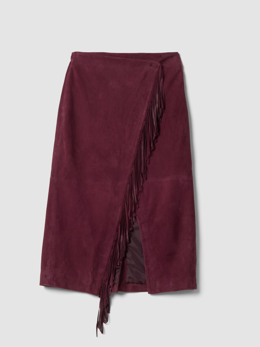Red genuine leather skirt with fringes_0