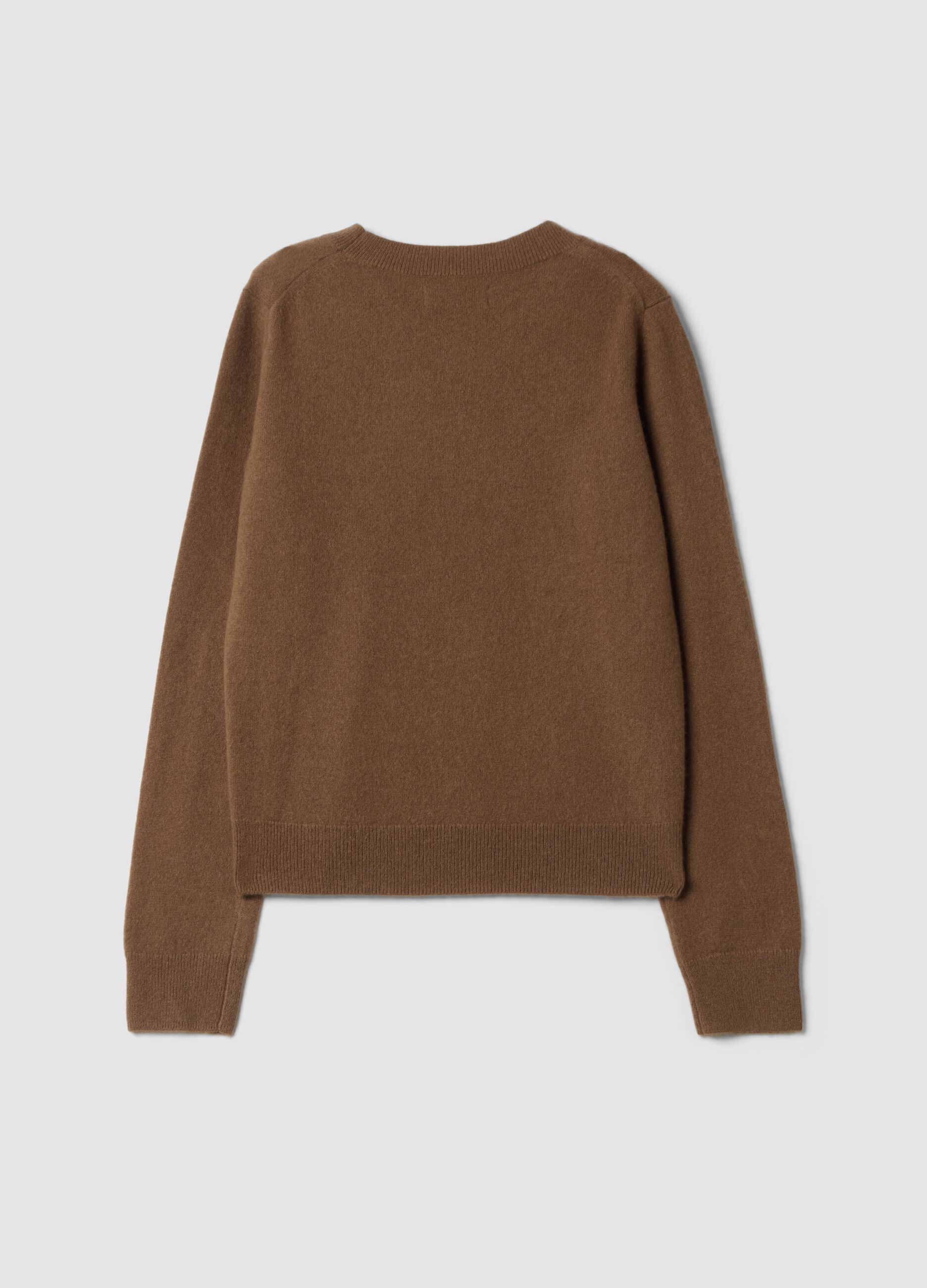 Brown pure cashmere crew-neck jumper