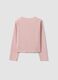 Pink stretch cotton T-shirt with front knot and print for girls_1