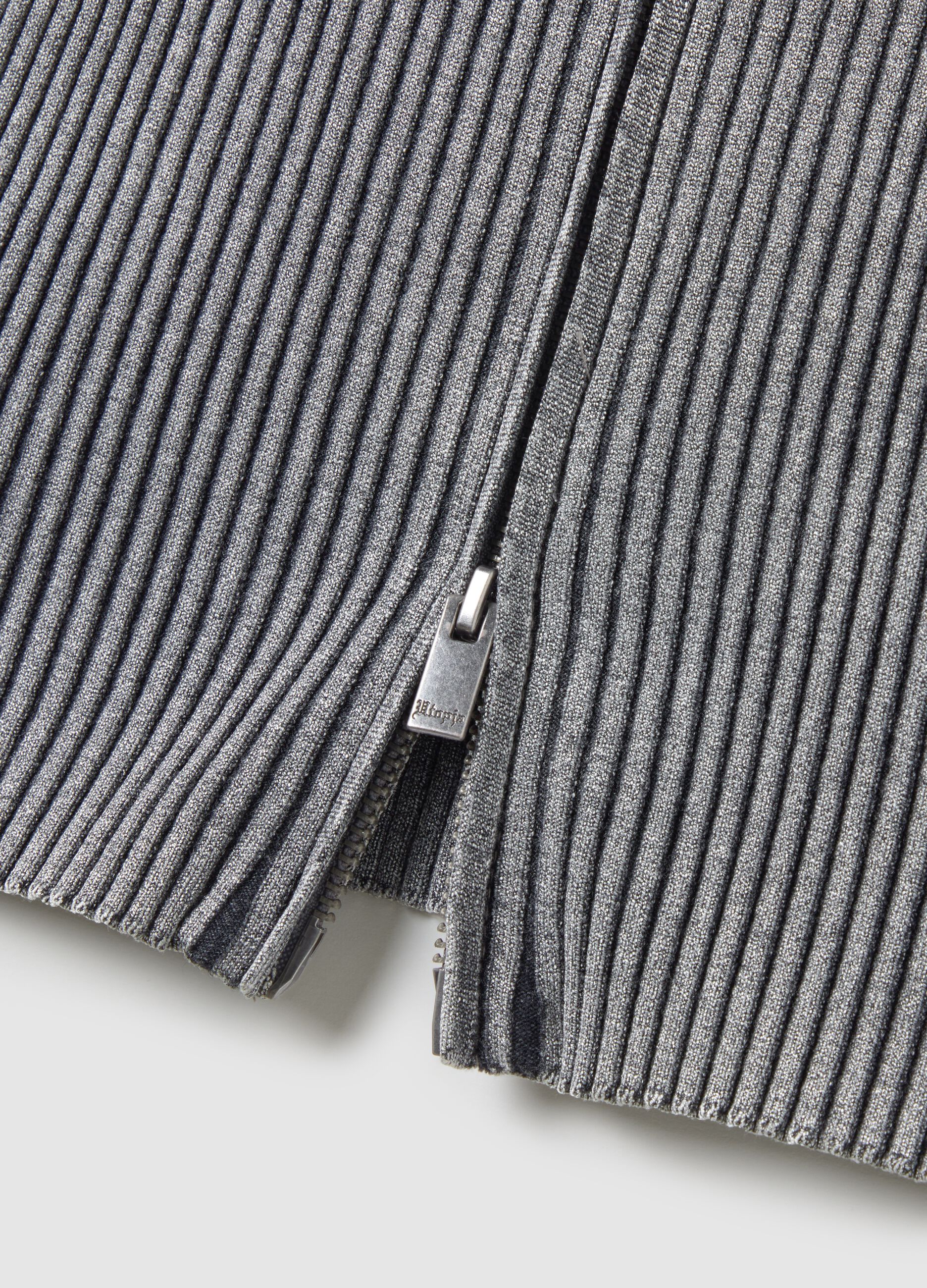 Full-Zip Ribbed Knit Vintage Grey