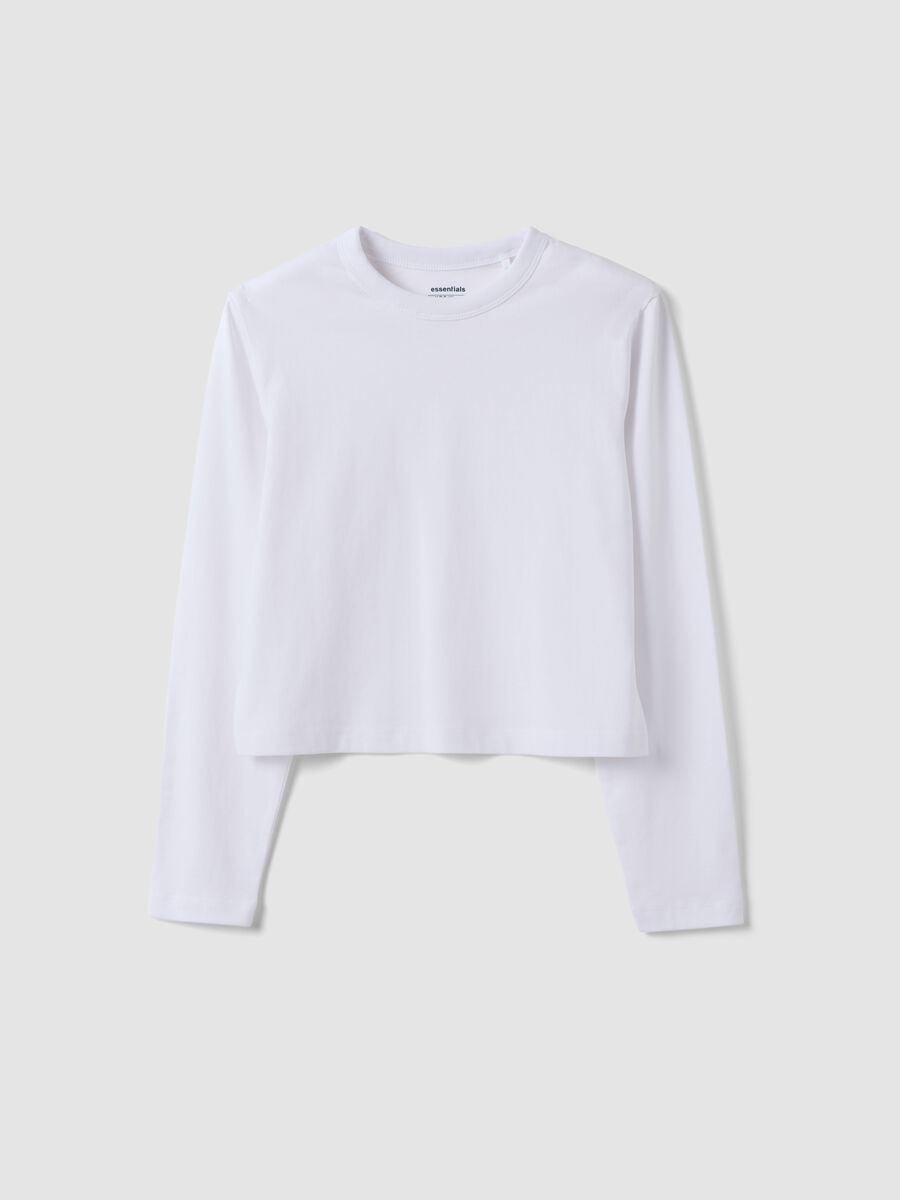 White pure cotton T-shirt with ribbed neckline for girls_4