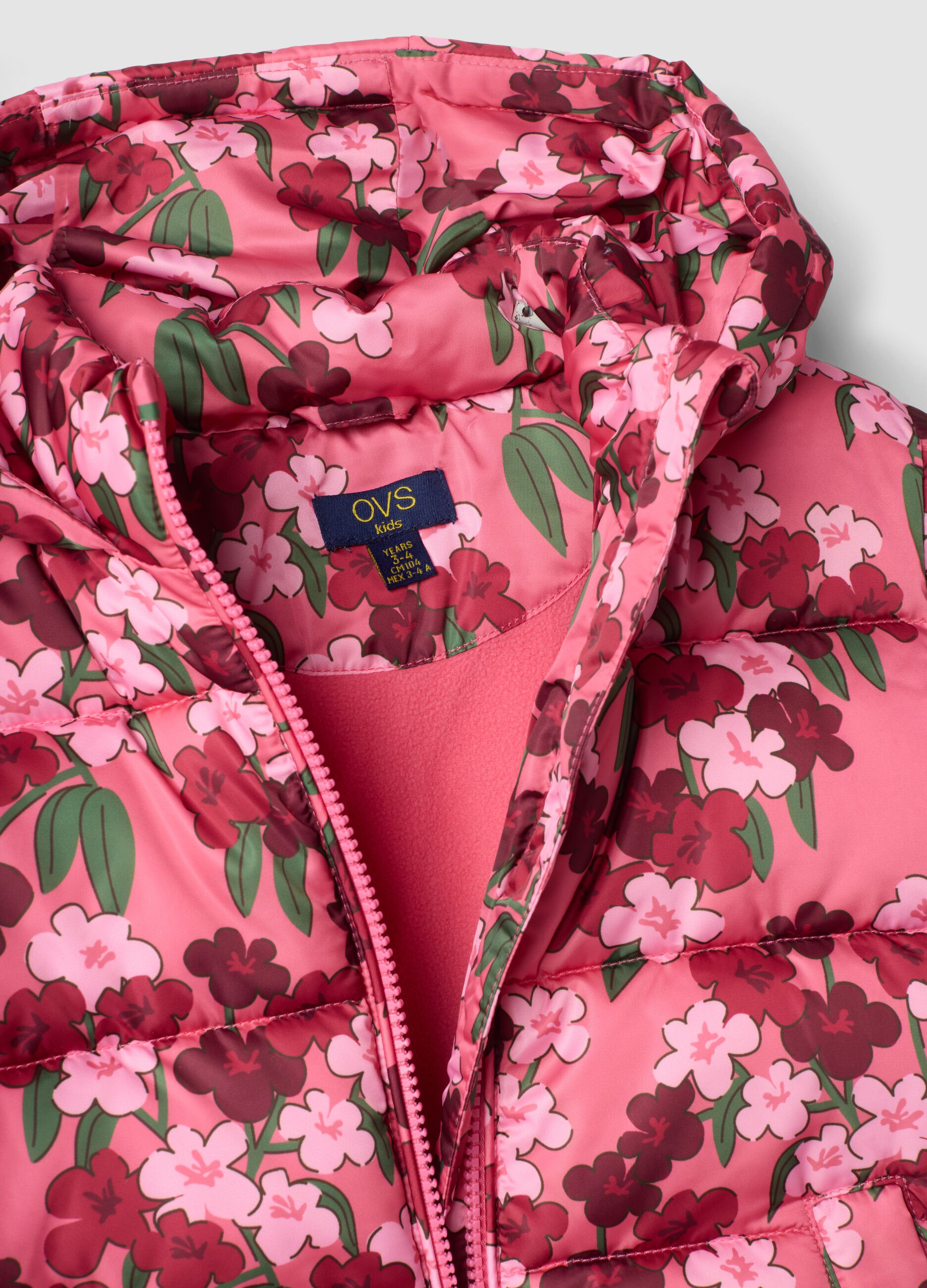 Girls&rsquo; multicoloured floral padded jacket with detachable hood