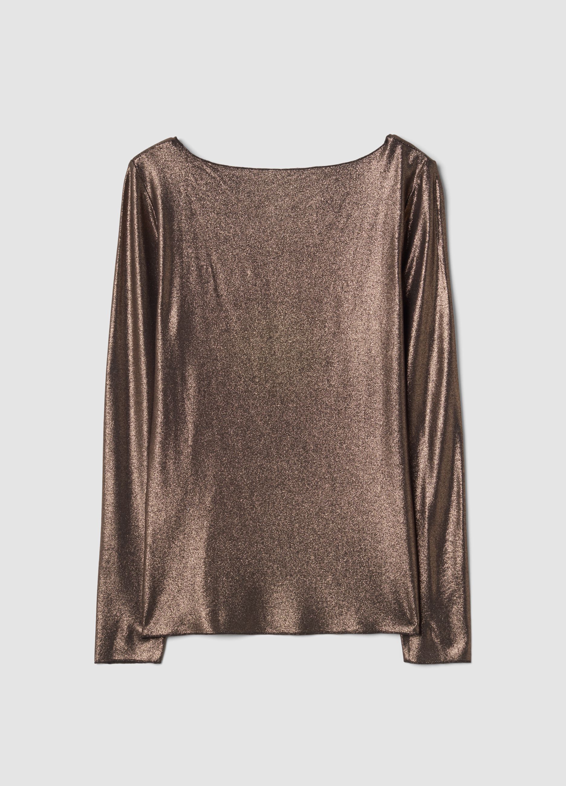 Bronze-brown stretch viscose crew-neck jumper, regular fit