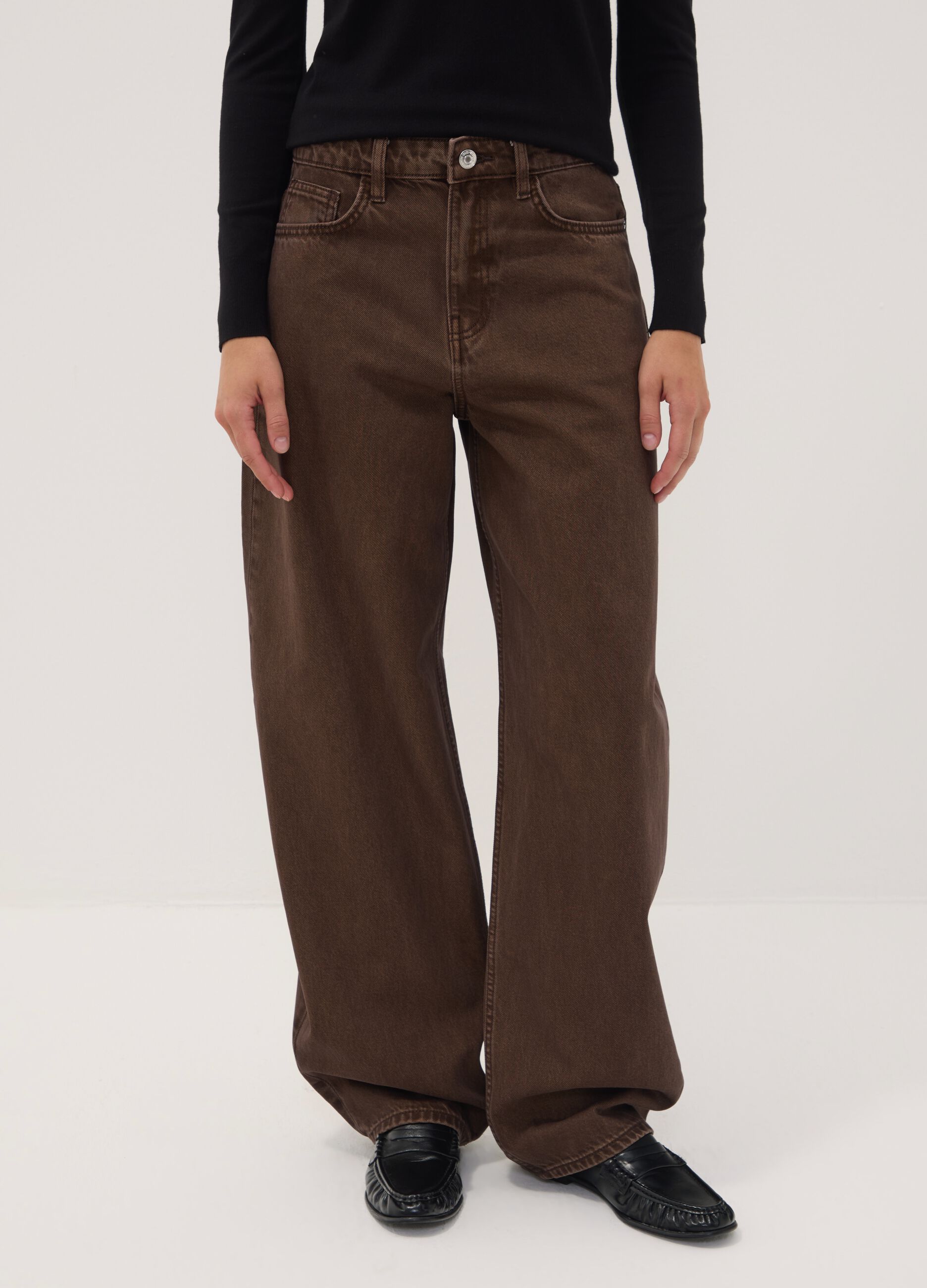 Jeans marroni in puro cotone barrel fit