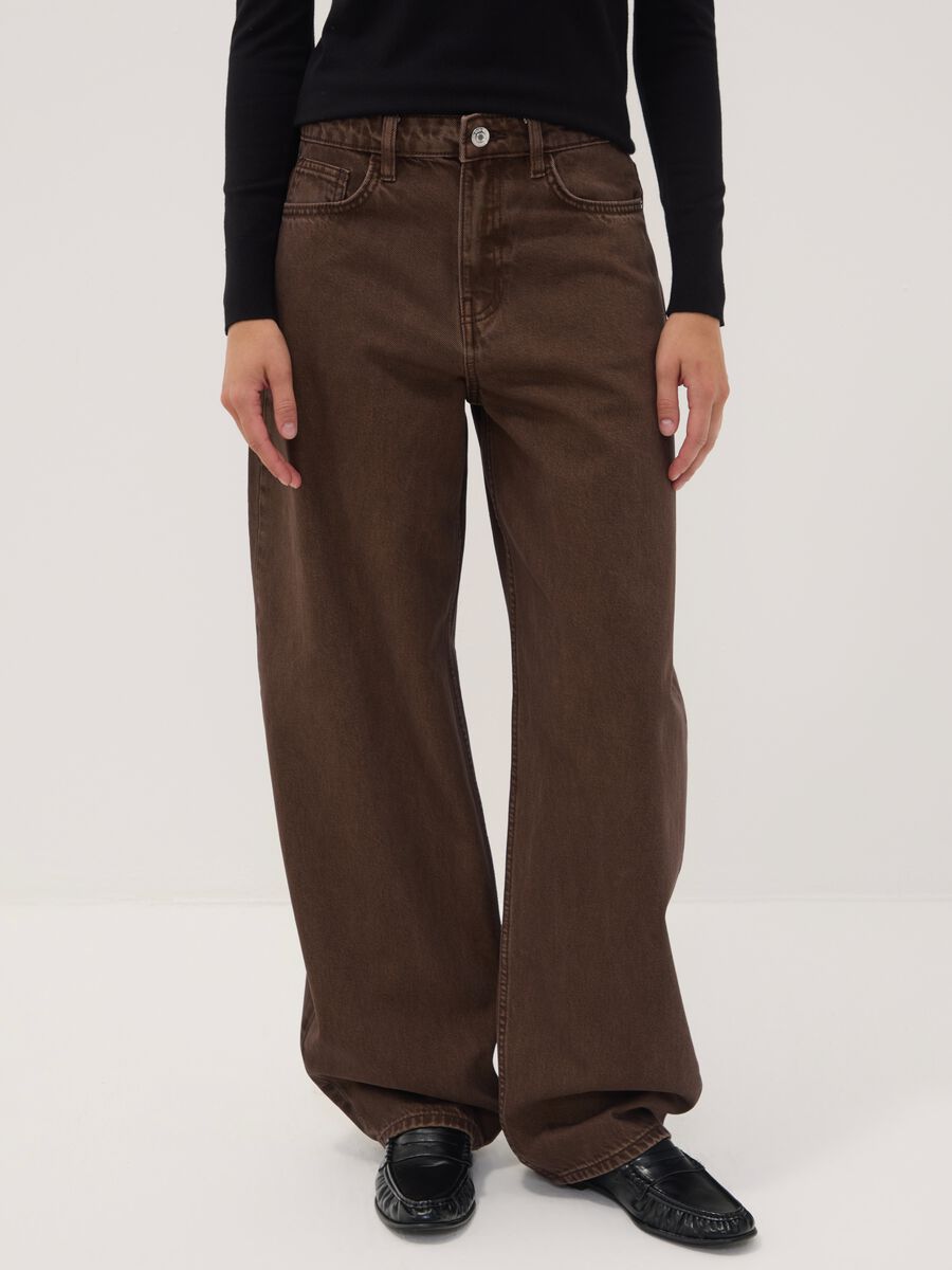 Brown pure cotton barrel-fit jeans_1