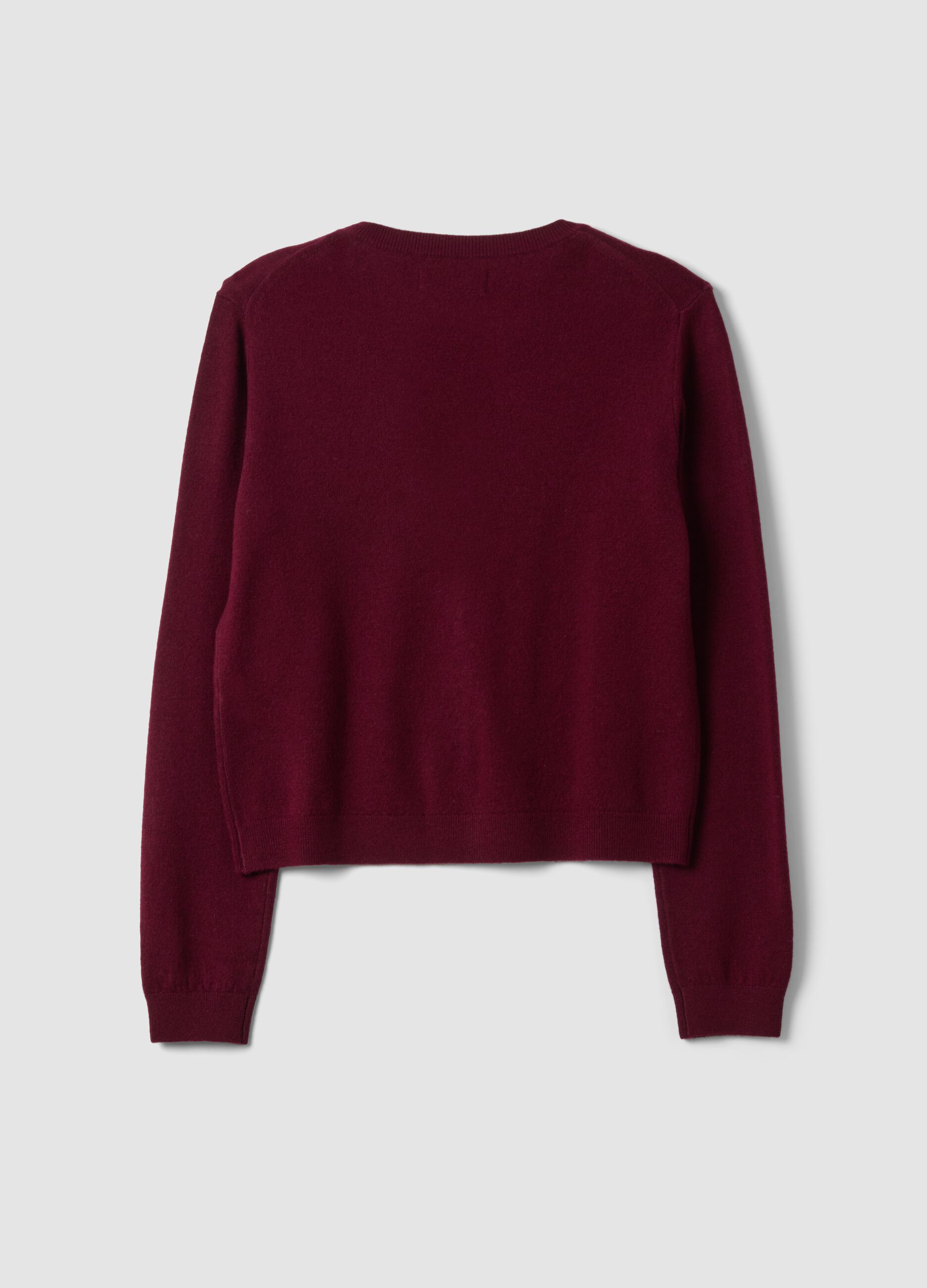 Cardigan rosso in pura lana con girocollo