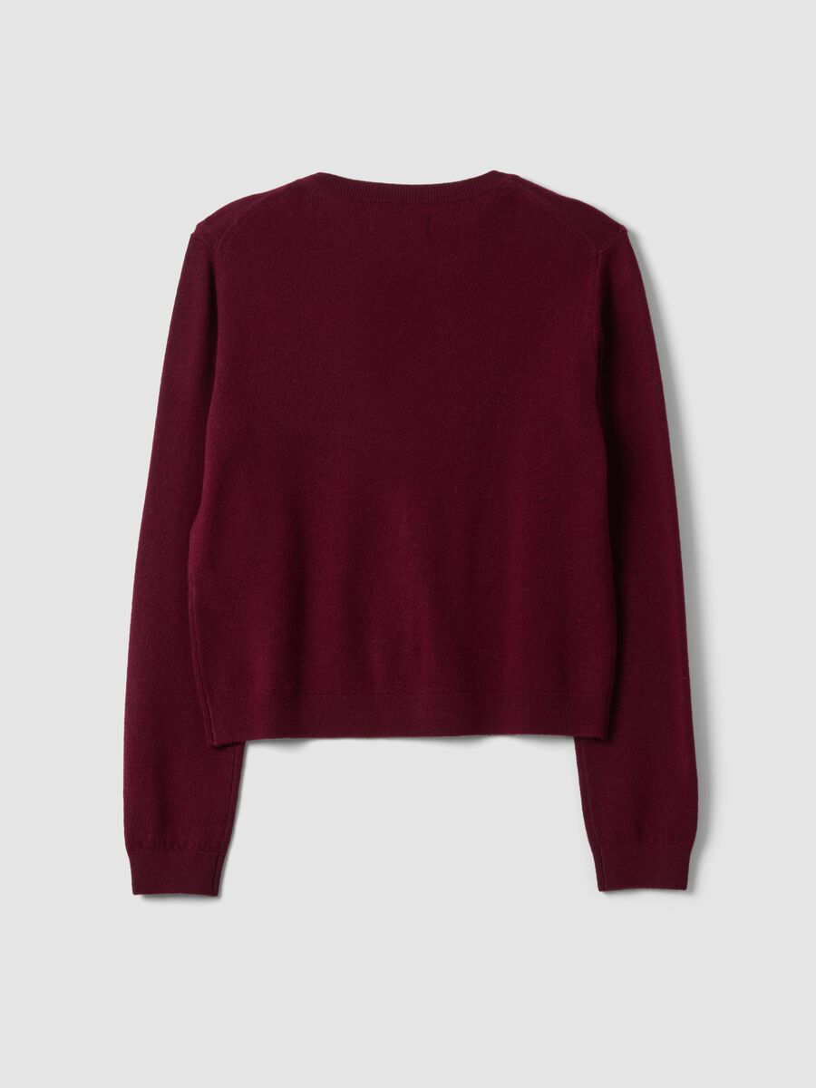 Cardigan rosso in pura lana con girocollo_2
