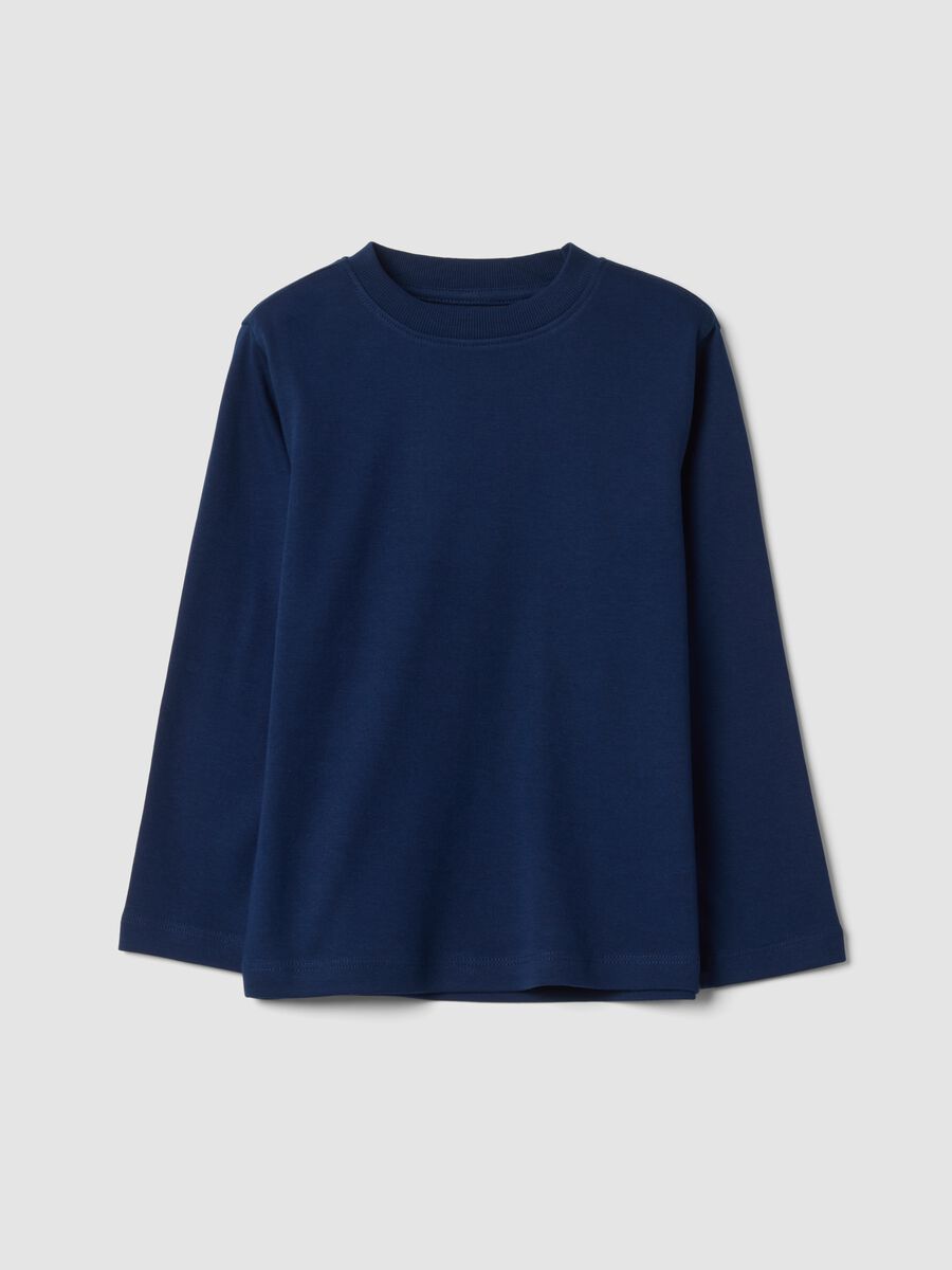 Navy blue crew-neck T-shirt in pure organic cotton_0