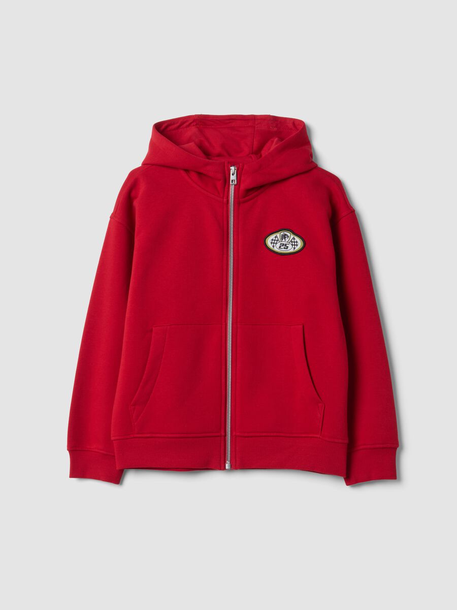 Red cotton-blend hoodie with racing print, relaxed fit_0