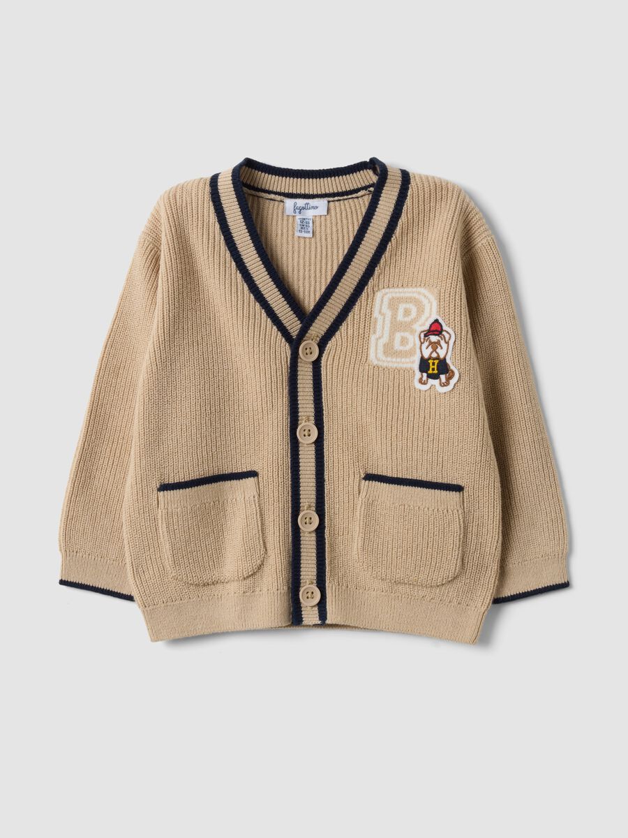 Beige cotton-blend V-neck cardigan for boys_0