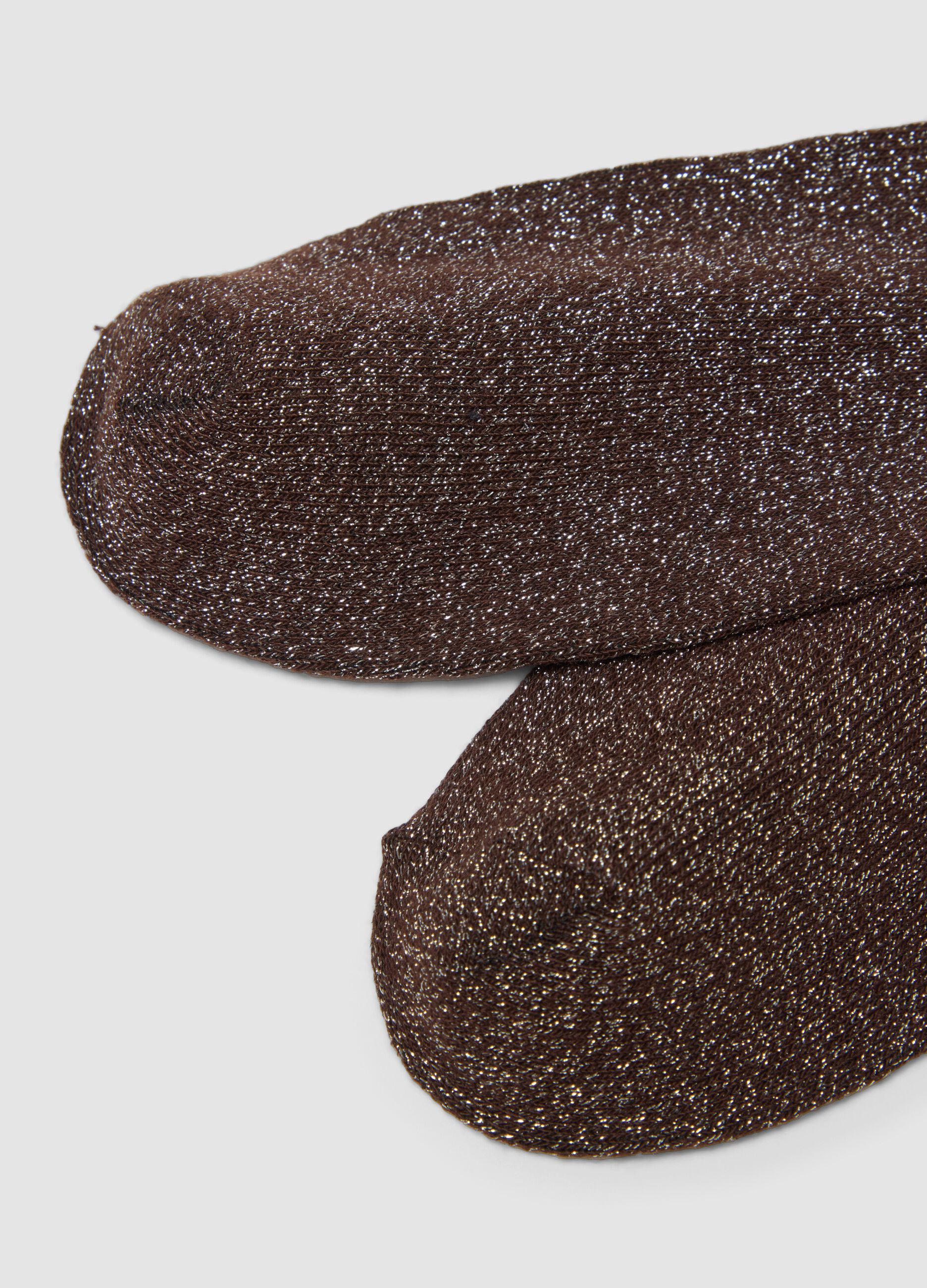 Calzini marroni in cotone organico elasticizzato lurex
