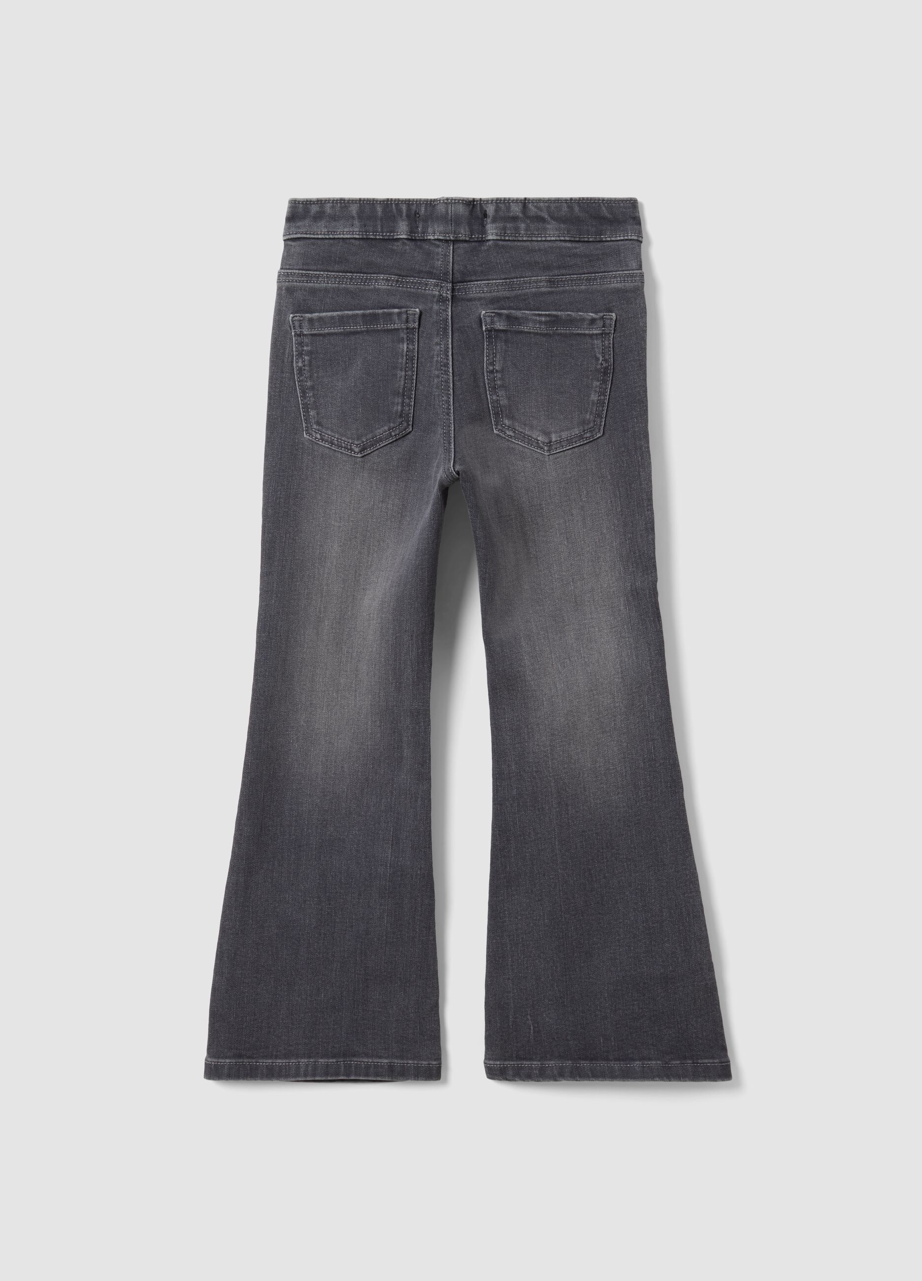 Girls&rsquo; grey flared jeggings in stretchy cotton-viscose blend