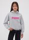Grey oversized hooded sweatshirt in cotton blend with &ldquo;Sorry&rdquo; embroidery for girls_0
