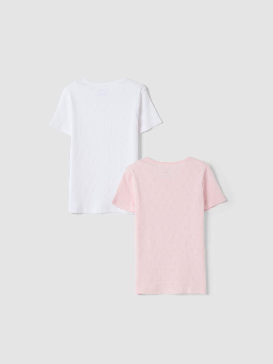 Pack of 2 pink and white organic cotton crew-neck T-shirts_1