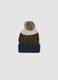 Blue and brown knitted beanie with pom-pom_0