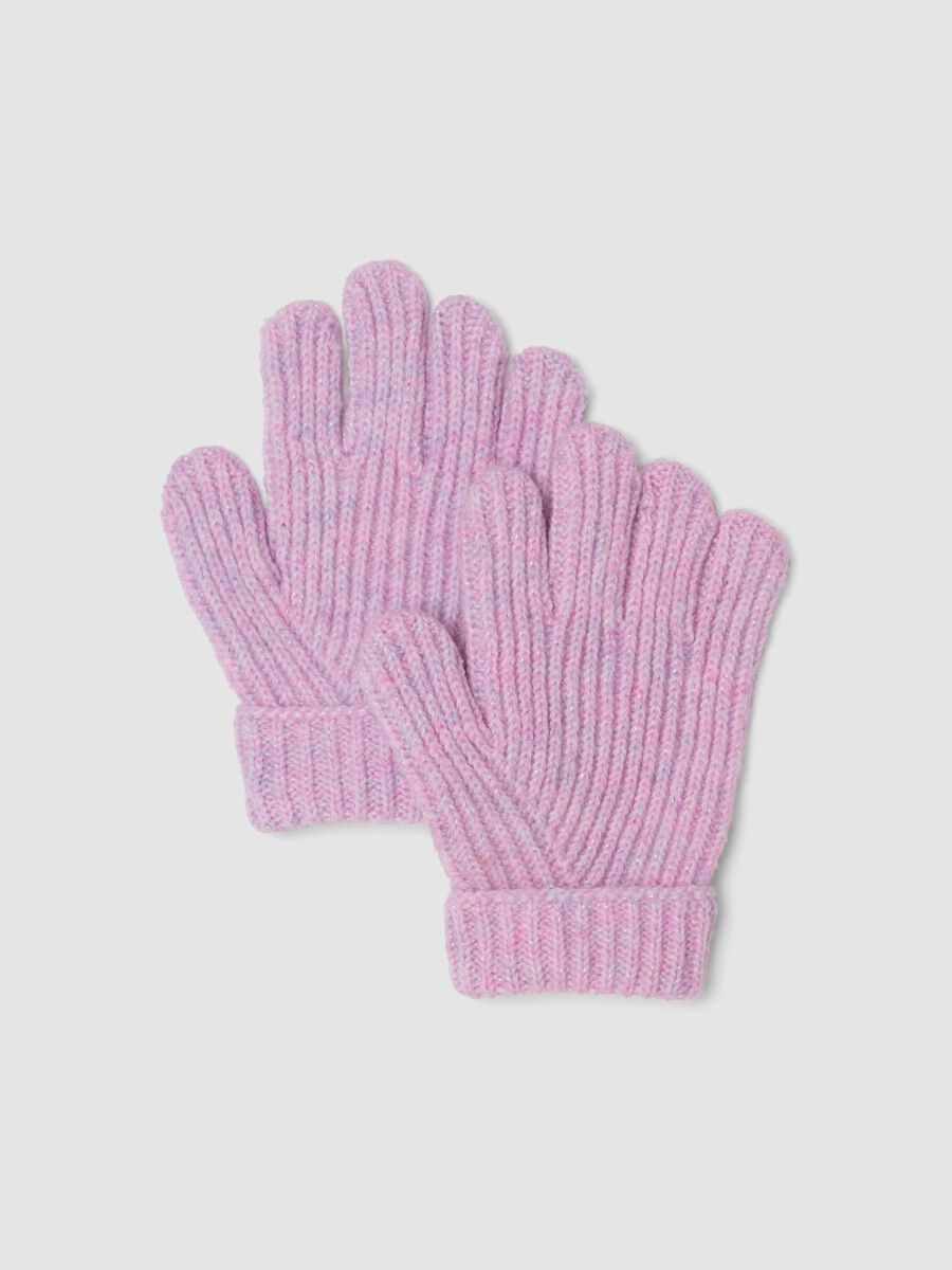 Purple rib-knit gloves with turn-up cuffs_0