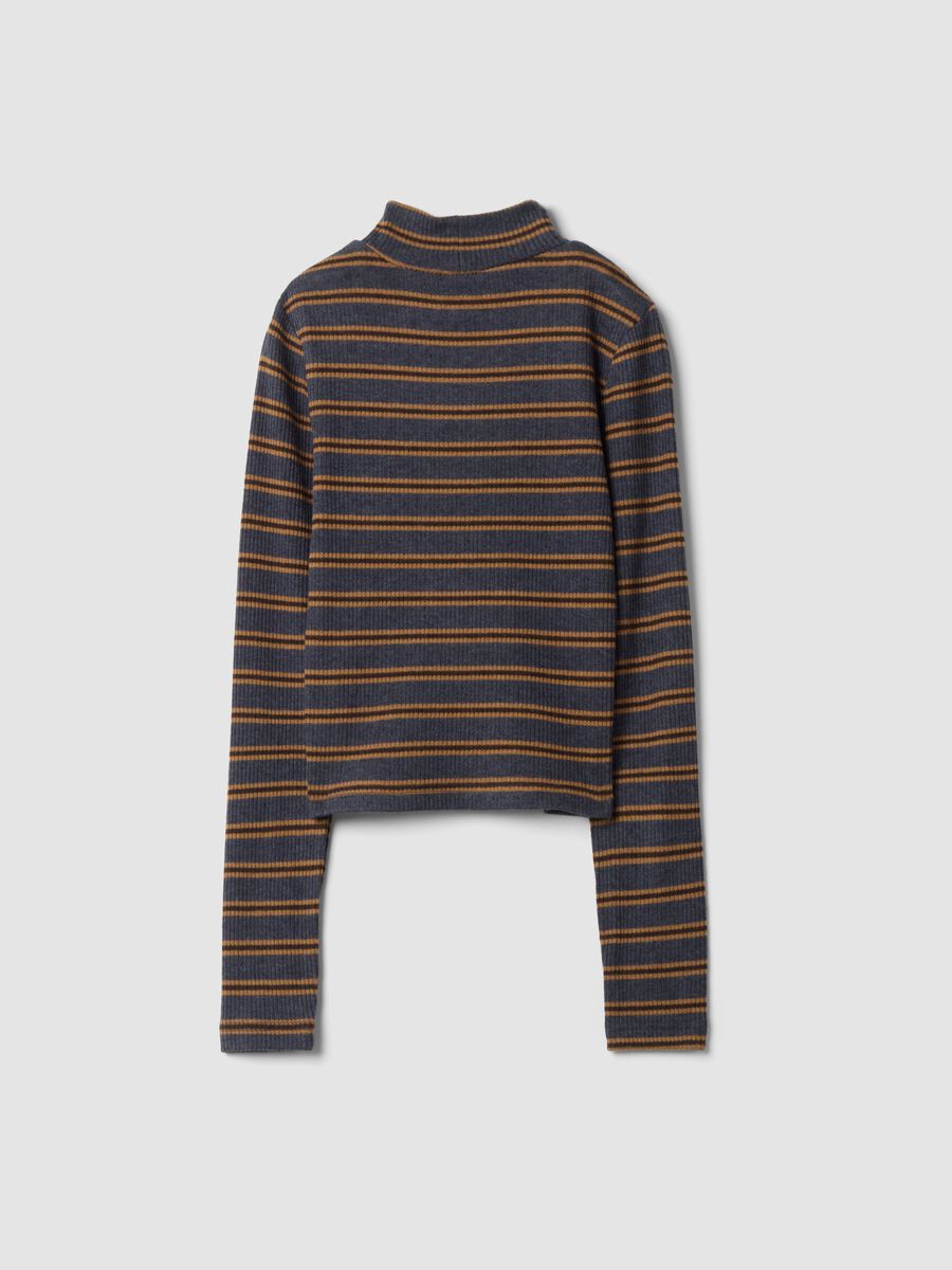 Blue striped stretch-fabric T-shirt with funnel neck_2
